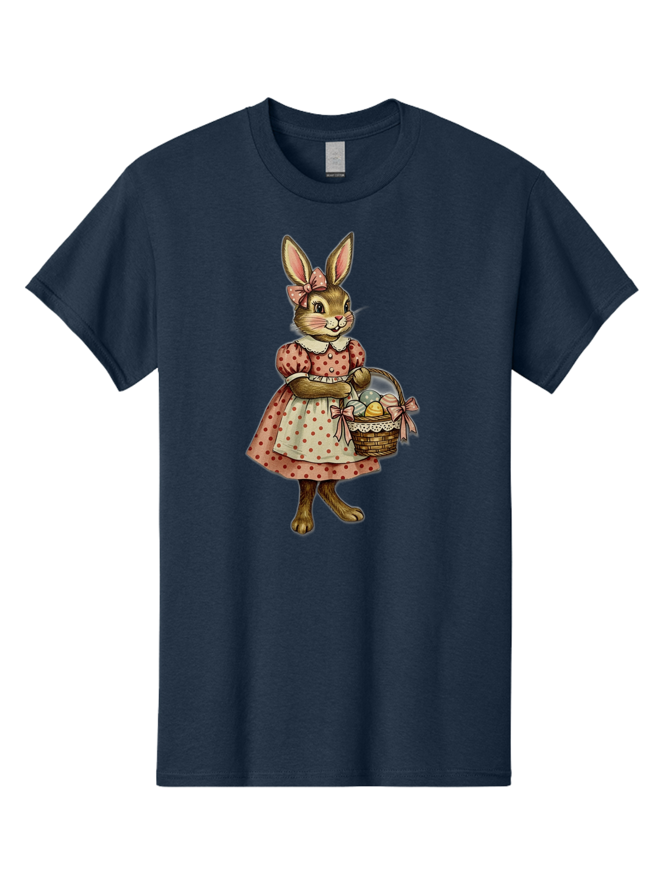 Easter-Bunny Men'S Graphic Tee, 100% Cotton, Comfortable Casual Summer Wear, Machine Washable, Anthropomorphic Rabbit, Easter Eggs, Polka Dot Dress, Wicker Basket, Pastel Colors, Spring Season, Easter Celebration, Vintage Style, Baa599