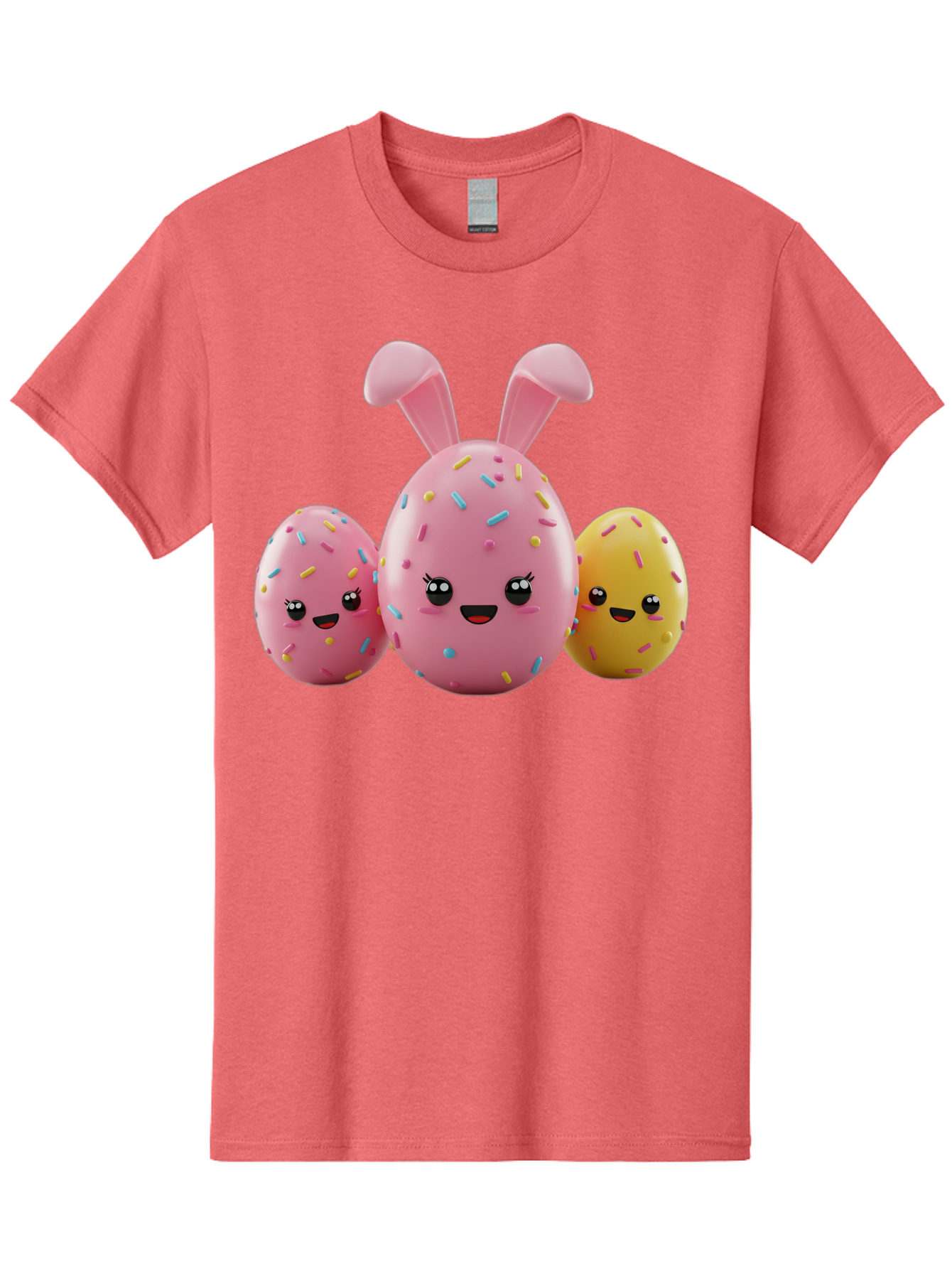 Easter-Egg-Characters Men'S Graphic Tee, 100% Cotton, Comfortable Casual Summer Wear, Machine Washable, Easter Eggs, Cartoon Characters, Smiling Faces, Sprinkles, Pastel Colors, 3D Rendering, Festive Vibe, Easter Celebration, Cute Eggs, Baa600