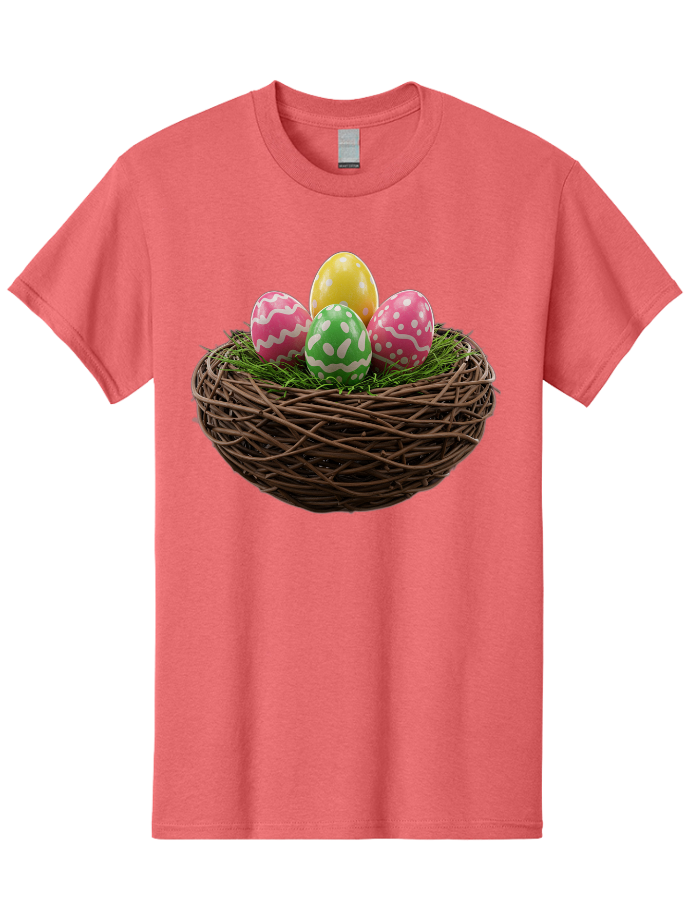 Easter-Eggs-10 Men'S Graphic Tee, 100% Cotton, Comfortable Casual Summer Wear, Machine Washable, Easter Eggs, Decorated Eggs, Wicker Nest, Springtime Decor, Holiday Celebration, Festive Colors, Pink, Green, And Yellow Eggs, Easter Tradition, Baa604