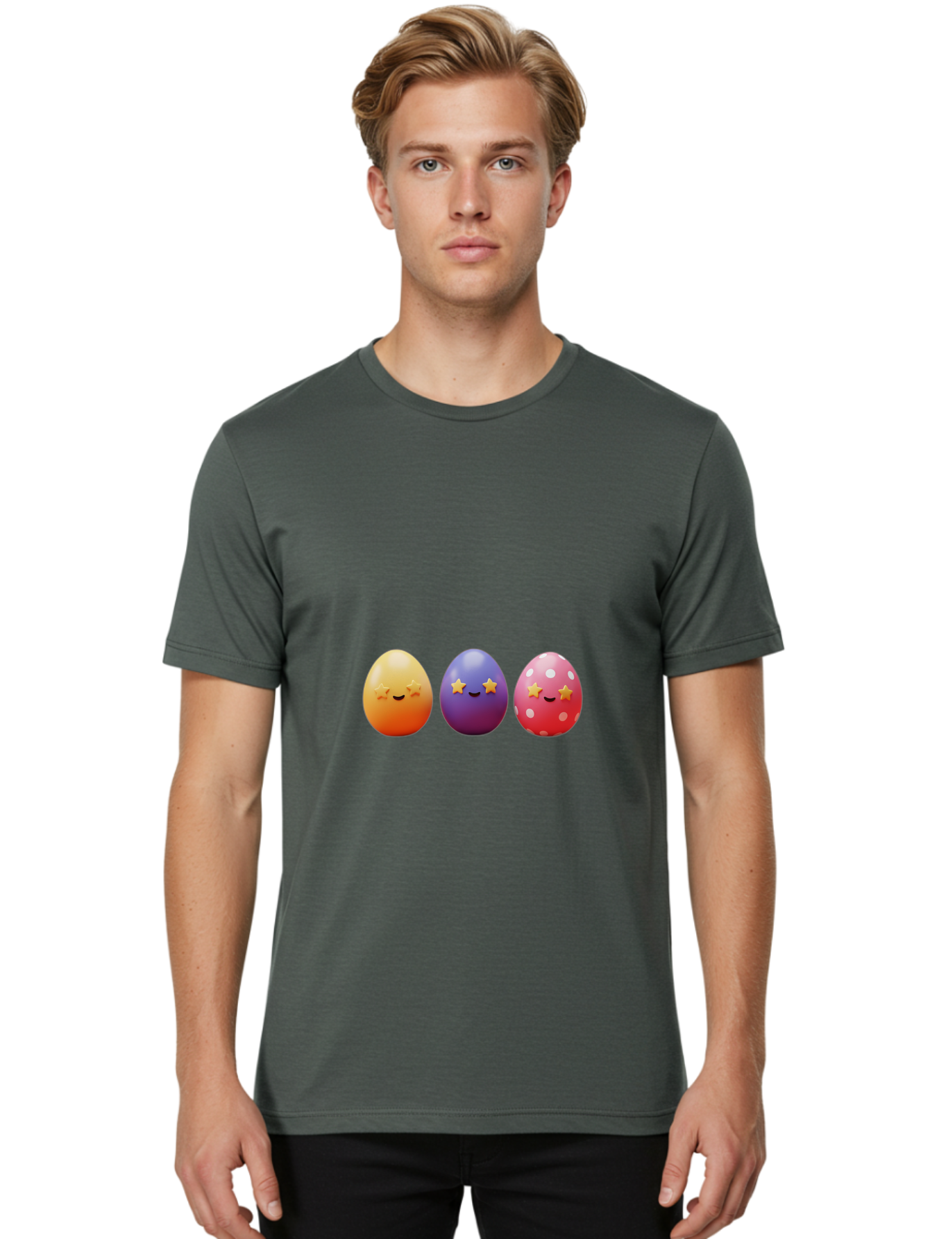 Easter-Eggs-2 Men'S Graphic Tee, 100% Cotton, Comfortable Casual Summer Wear, Machine Washable, Colorful Easter Eggs, Cartoon Eggs, Happy Faces, Smiling Eggs, Festive Decorations, Easter Celebration, Spring Theme, Vibrant Colors, Baa607