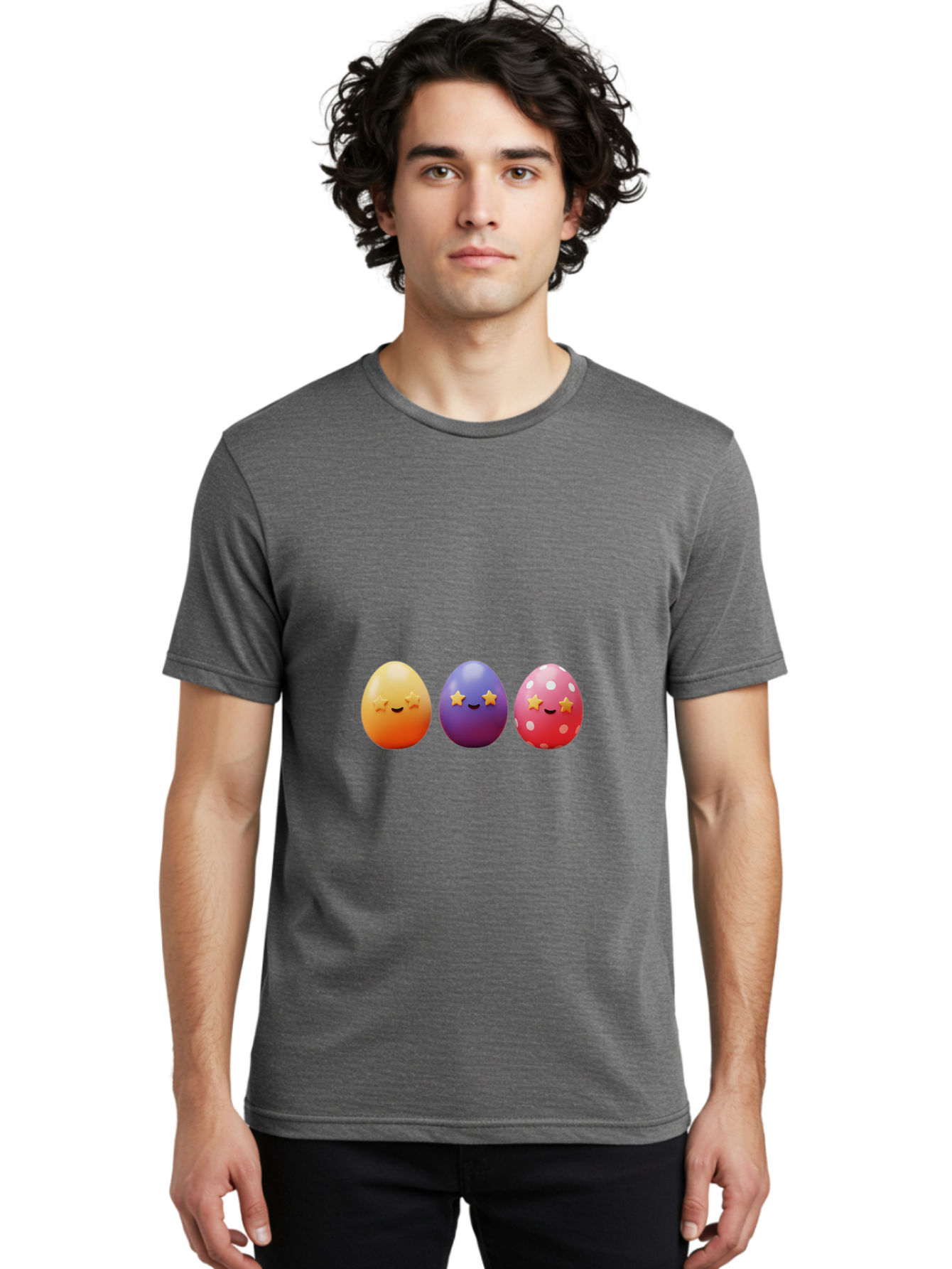 Easter-Eggs-2 Men'S Graphic Tee, 100% Cotton, Comfortable Casual Summer Wear, Machine Washable, Colorful Easter Eggs, Cartoon Eggs, Happy Faces, Smiling Eggs, Festive Decorations, Easter Celebration, Spring Theme, Vibrant Colors, Baa607