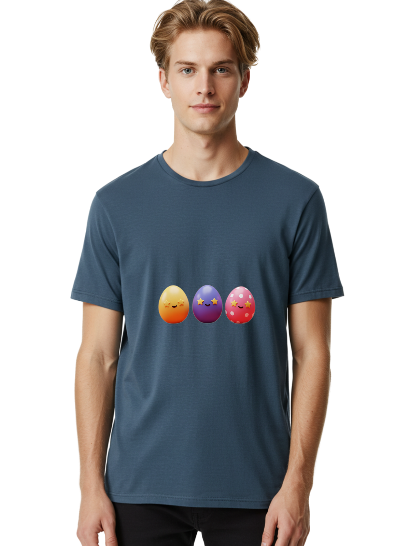 Easter-Eggs-2 Men'S Graphic Tee, 100% Cotton, Comfortable Casual Summer Wear, Machine Washable, Colorful Easter Eggs, Cartoon Eggs, Happy Faces, Smiling Eggs, Festive Decorations, Easter Celebration, Spring Theme, Vibrant Colors, Baa607