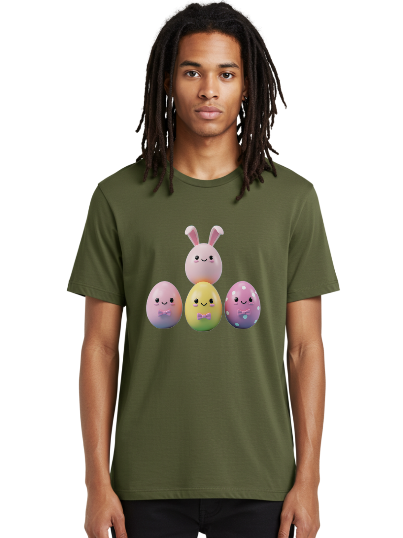 Easter-Eggs-5 Men'S Graphic Tee, 100% Cotton, Comfortable Casual Summer Wear, Machine Washable, Easter Eggs With Smiling Faces, Pastel Colors, Bow Ties, Bunny Ears, Festive Decor, Spring Theme, Cartoon Style, Adorable Characters, Happy Easter, Baa610