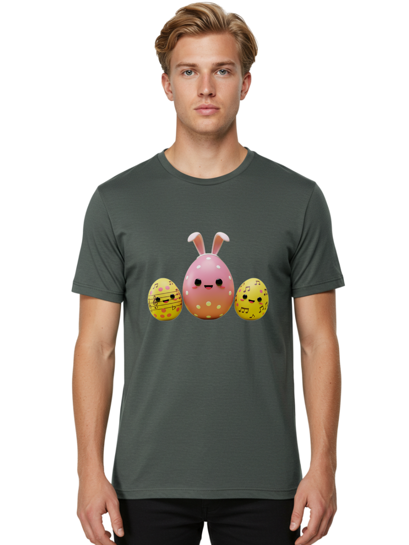 Easter-Eggs-7 Men'S Graphic Tee, 100% Cotton, Comfortable Casual Summer Wear, Machine Washable, Easter Eggs, Cartoon Characters, Funny Faces, Musical Notes, Pastel Colors, Easter Theme, Holiday Decorations, Cute Eggs, Bunny Ears, Smiley Faces, Baa612