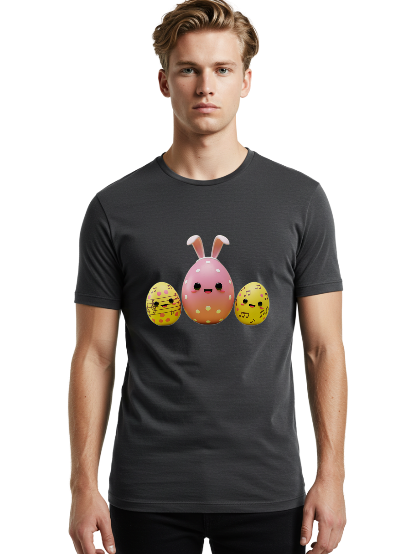 Easter-Eggs-7 Men'S Graphic Tee, 100% Cotton, Comfortable Casual Summer Wear, Machine Washable, Easter Eggs, Cartoon Characters, Funny Faces, Musical Notes, Pastel Colors, Easter Theme, Holiday Decorations, Cute Eggs, Bunny Ears, Smiley Faces, Baa612