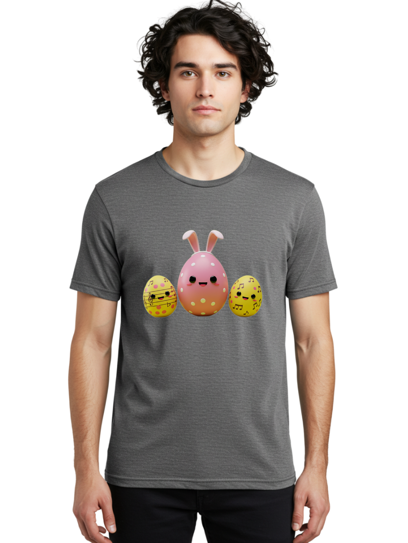 Easter-Eggs-7 Men'S Graphic Tee, 100% Cotton, Comfortable Casual Summer Wear, Machine Washable, Easter Eggs, Cartoon Characters, Funny Faces, Musical Notes, Pastel Colors, Easter Theme, Holiday Decorations, Cute Eggs, Bunny Ears, Smiley Faces, Baa612