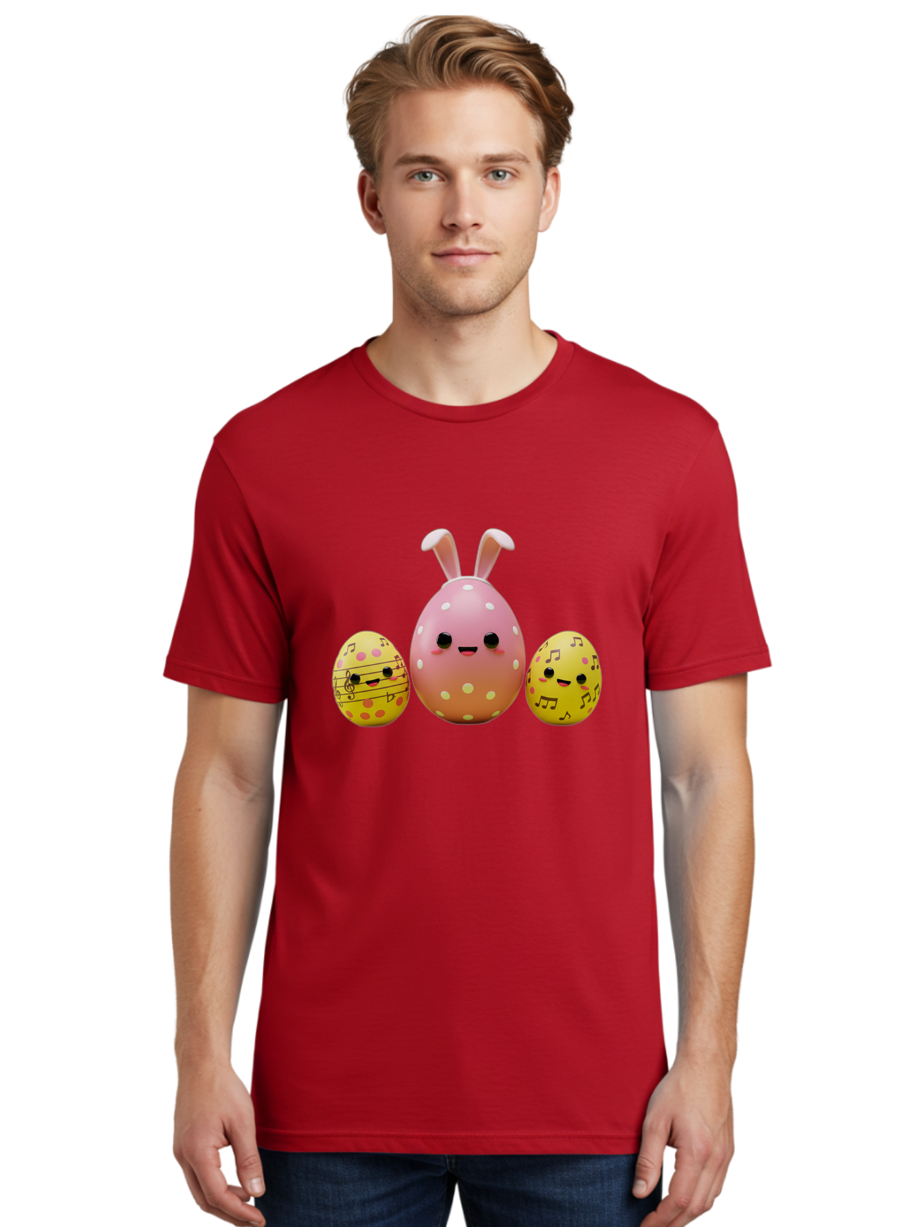 Easter-Eggs-7 Men'S Graphic Tee, 100% Cotton, Comfortable Casual Summer Wear, Machine Washable, Easter Eggs, Cartoon Characters, Funny Faces, Musical Notes, Pastel Colors, Easter Theme, Holiday Decorations, Cute Eggs, Bunny Ears, Smiley Faces, Baa612