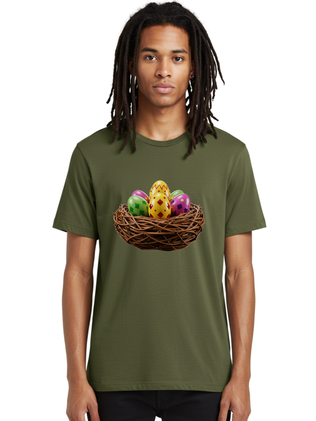 Easter-Eggs-9 Men'S Graphic Tee, 100% Cotton, Comfortable Casual Summer Wear, Machine Washable, Easter Eggs, Colorful Patterns, Diamond Shapes, Checkered Designs, Festive Decorations, Spring Holiday, Colorful Eggs, Decorative Nest Baa614