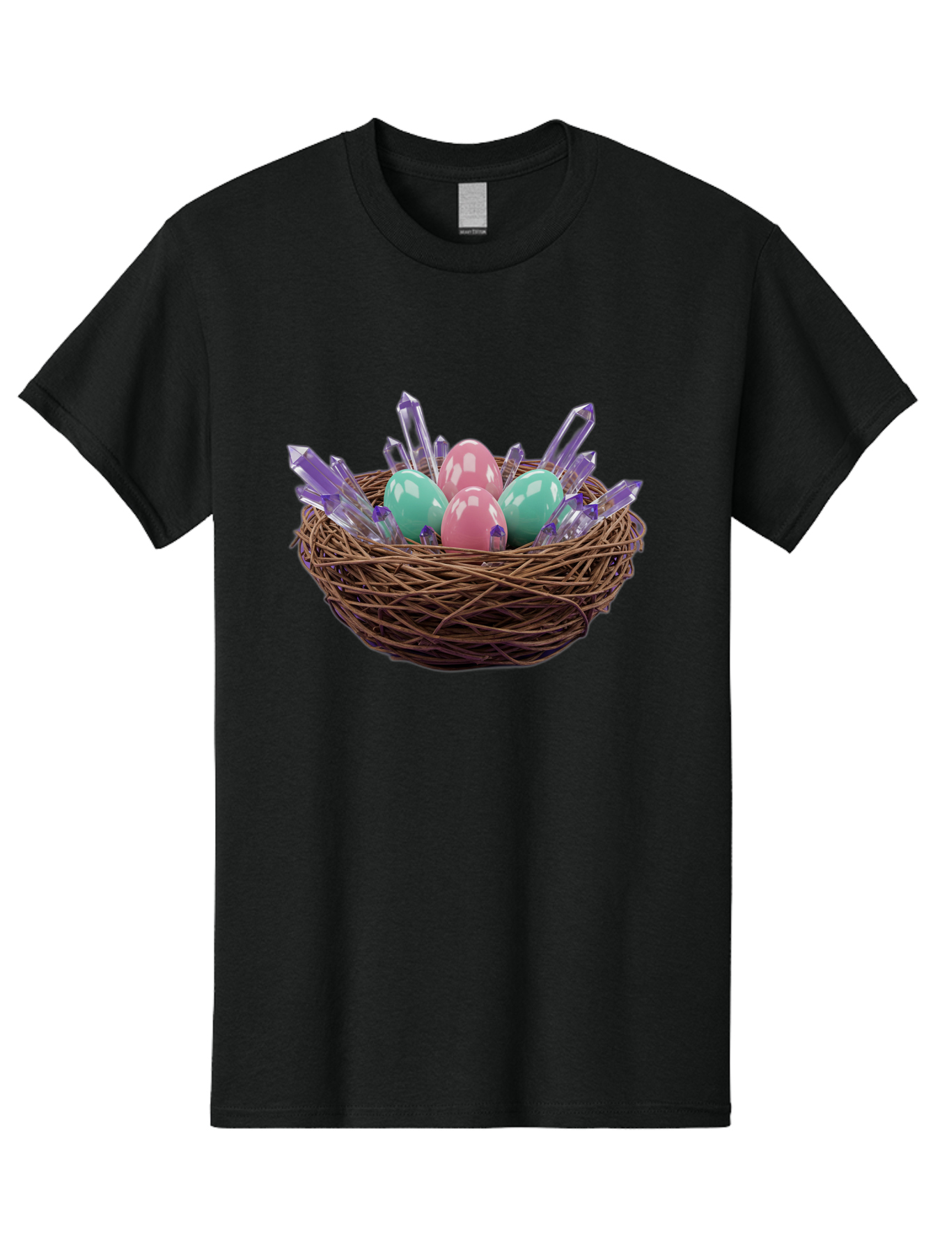 Easter-Eggs-In-Nest-2 Men'S Graphic Tee, 100% Cotton, Comfortable Casual Summer Wear, Machine Washable, Bird'S Nest, Shiny Eggs, Crystal Decorations, Pastel Colors, Easter Theme, Festive Decor, Spring Symbols, Jewelry-Inspired Design, Baa618
