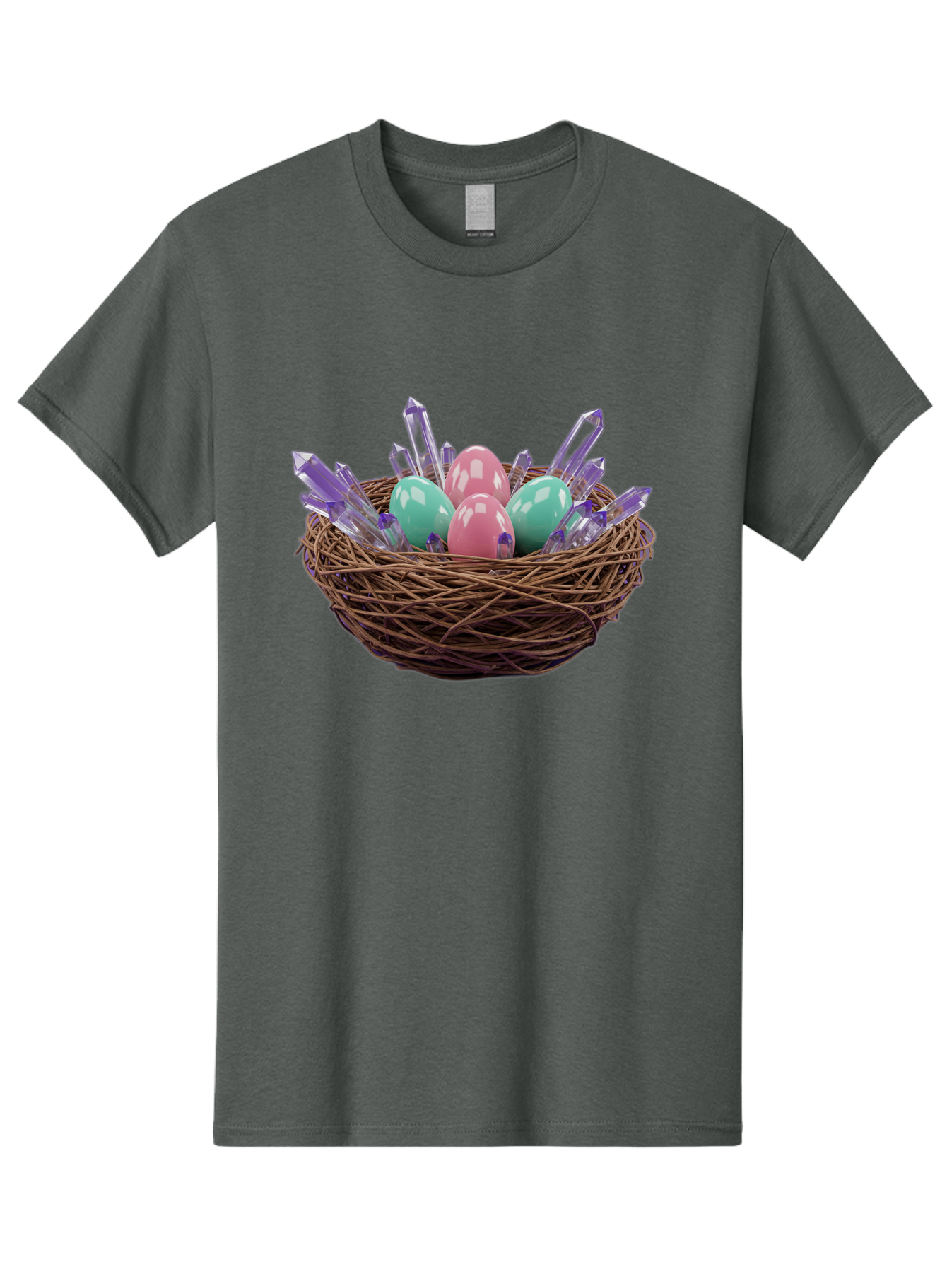 Easter-Eggs-In-Nest-2 Men'S Graphic Tee, 100% Cotton, Comfortable Casual Summer Wear, Machine Washable, Bird'S Nest, Shiny Eggs, Crystal Decorations, Pastel Colors, Easter Theme, Festive Decor, Spring Symbols, Jewelry-Inspired Design, Baa618