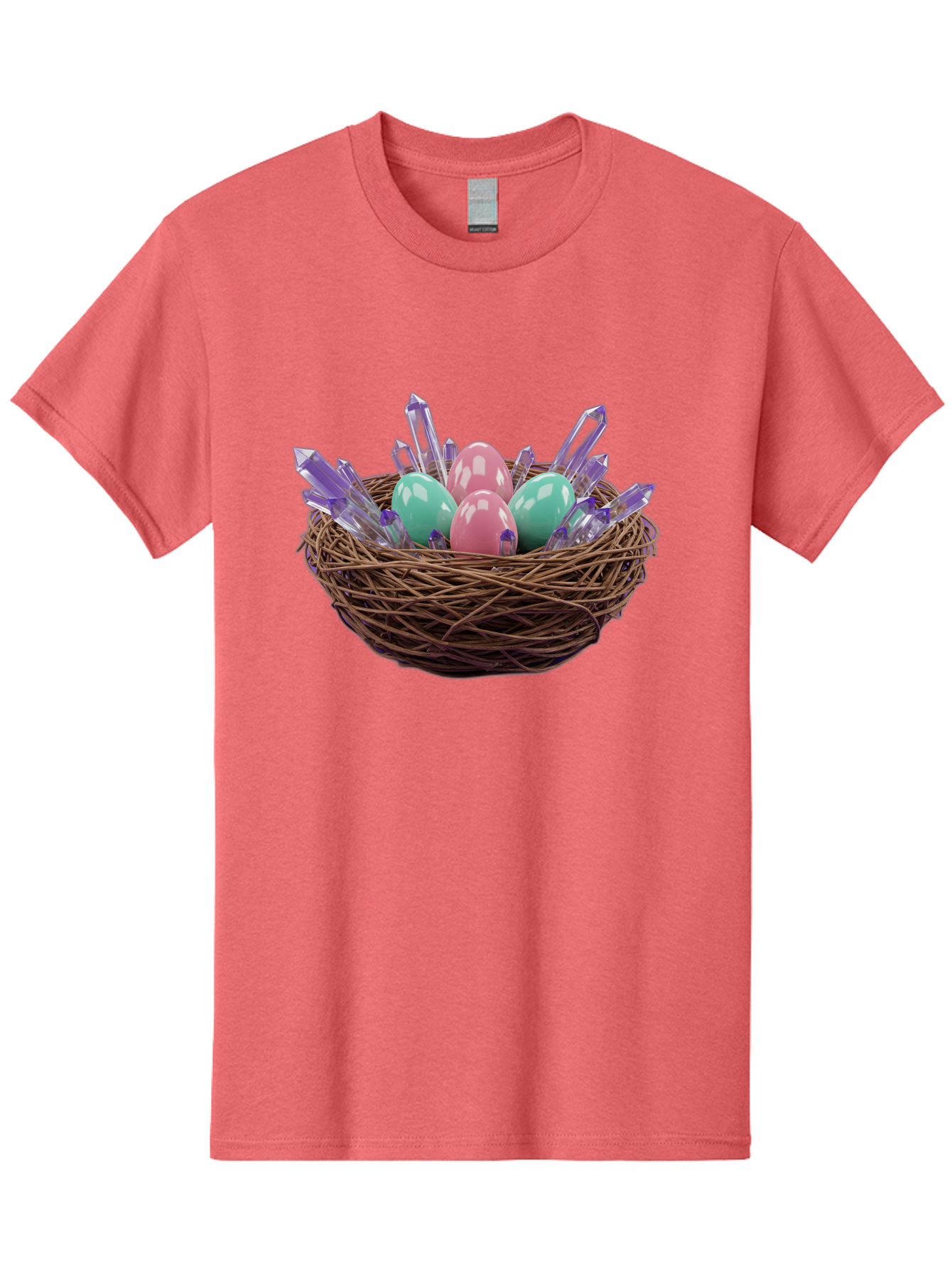 Easter-Eggs-In-Nest-2 Men'S Graphic Tee, 100% Cotton, Comfortable Casual Summer Wear, Machine Washable, Bird'S Nest, Shiny Eggs, Crystal Decorations, Pastel Colors, Easter Theme, Festive Decor, Spring Symbols, Jewelry-Inspired Design, Baa618