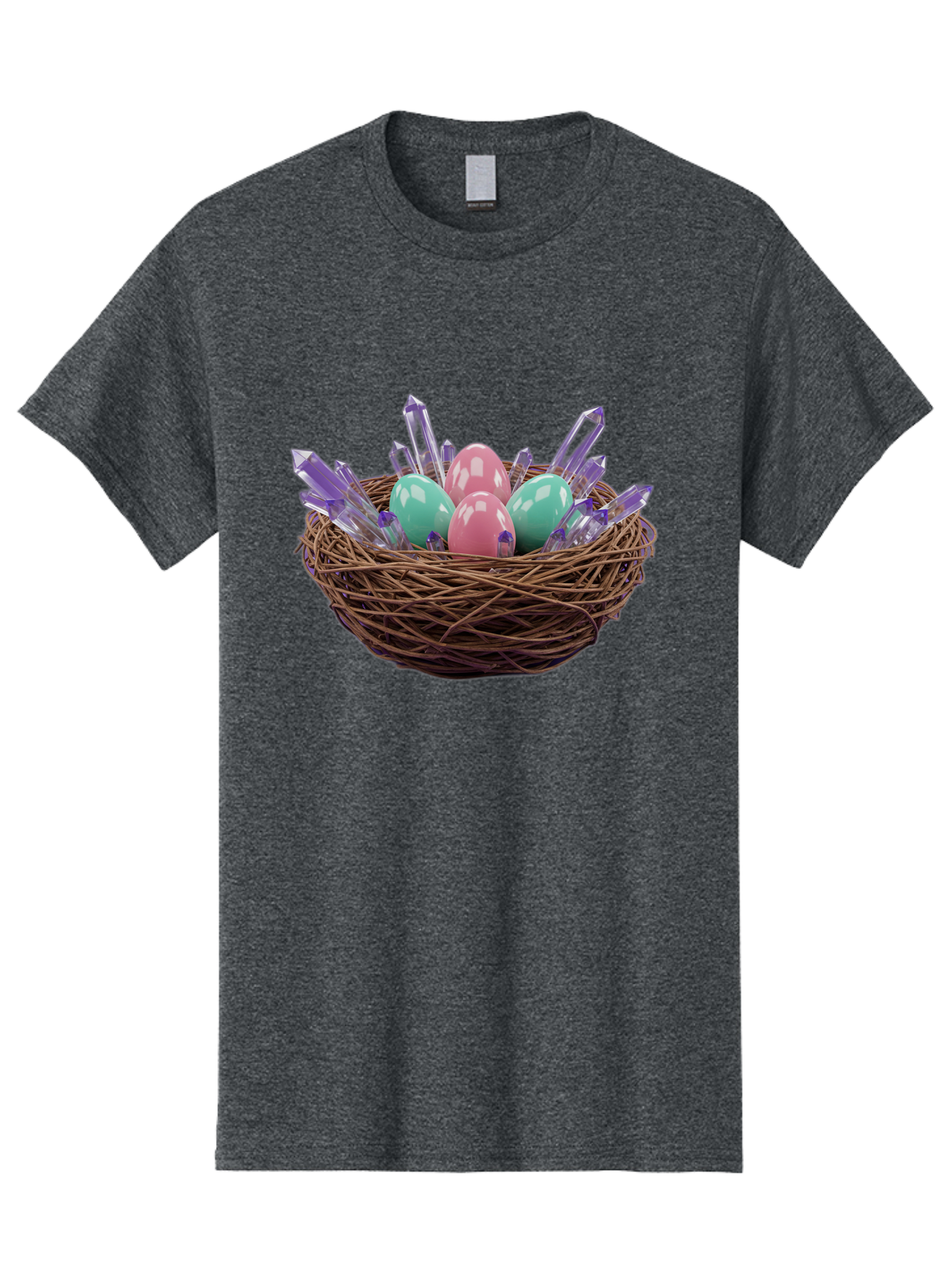 Easter-Eggs-In-Nest-2 Men'S Graphic Tee, 100% Cotton, Comfortable Casual Summer Wear, Machine Washable, Bird'S Nest, Shiny Eggs, Crystal Decorations, Pastel Colors, Easter Theme, Festive Decor, Spring Symbols, Jewelry-Inspired Design, Baa618