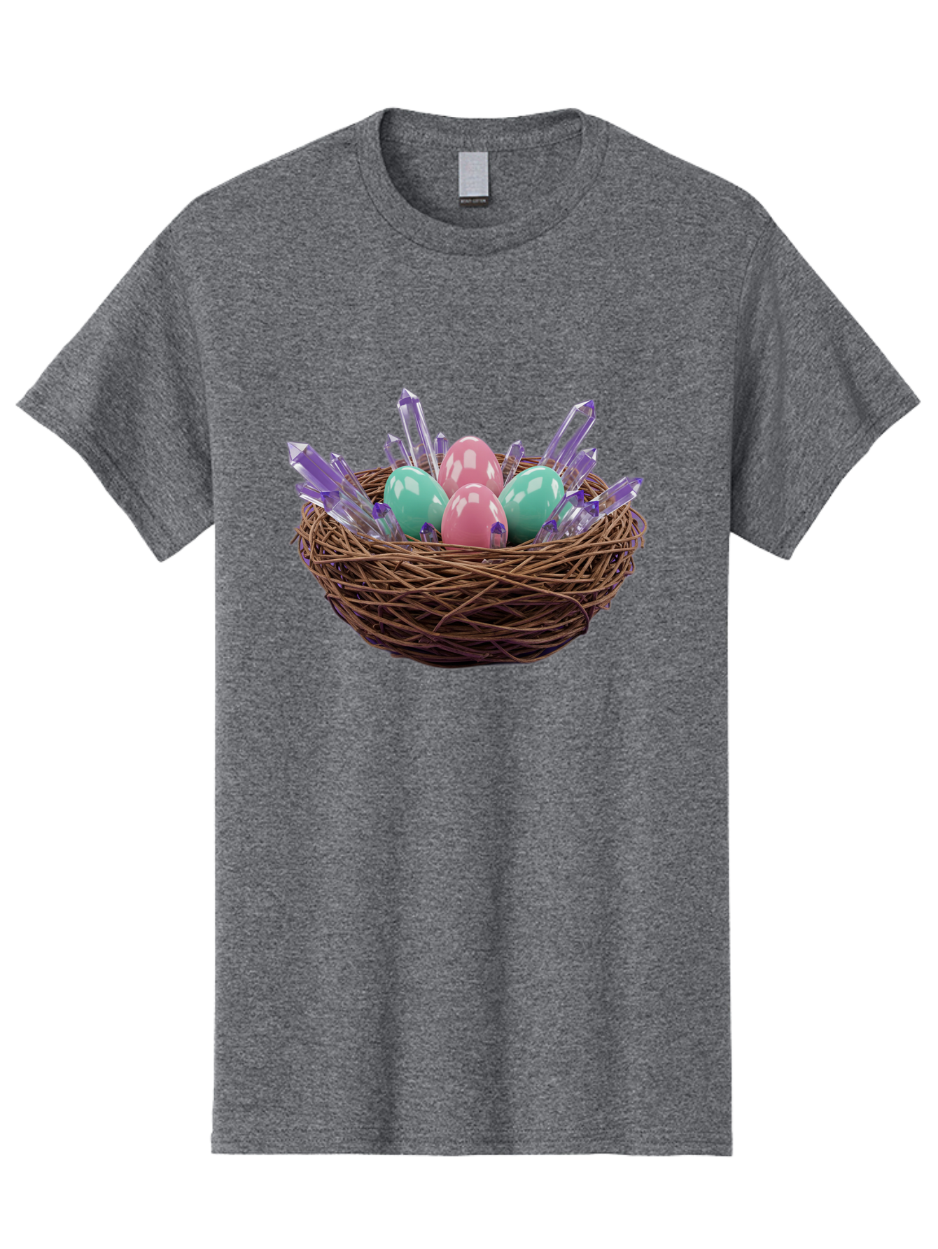 Easter-Eggs-In-Nest-2 Men'S Graphic Tee, 100% Cotton, Comfortable Casual Summer Wear, Machine Washable, Bird'S Nest, Shiny Eggs, Crystal Decorations, Pastel Colors, Easter Theme, Festive Decor, Spring Symbols, Jewelry-Inspired Design, Baa618