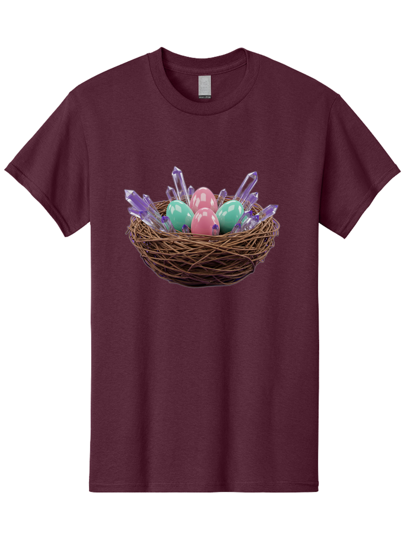 Easter-Eggs-In-Nest-2 Men'S Graphic Tee, 100% Cotton, Comfortable Casual Summer Wear, Machine Washable, Bird'S Nest, Shiny Eggs, Crystal Decorations, Pastel Colors, Easter Theme, Festive Decor, Spring Symbols, Jewelry-Inspired Design, Baa618