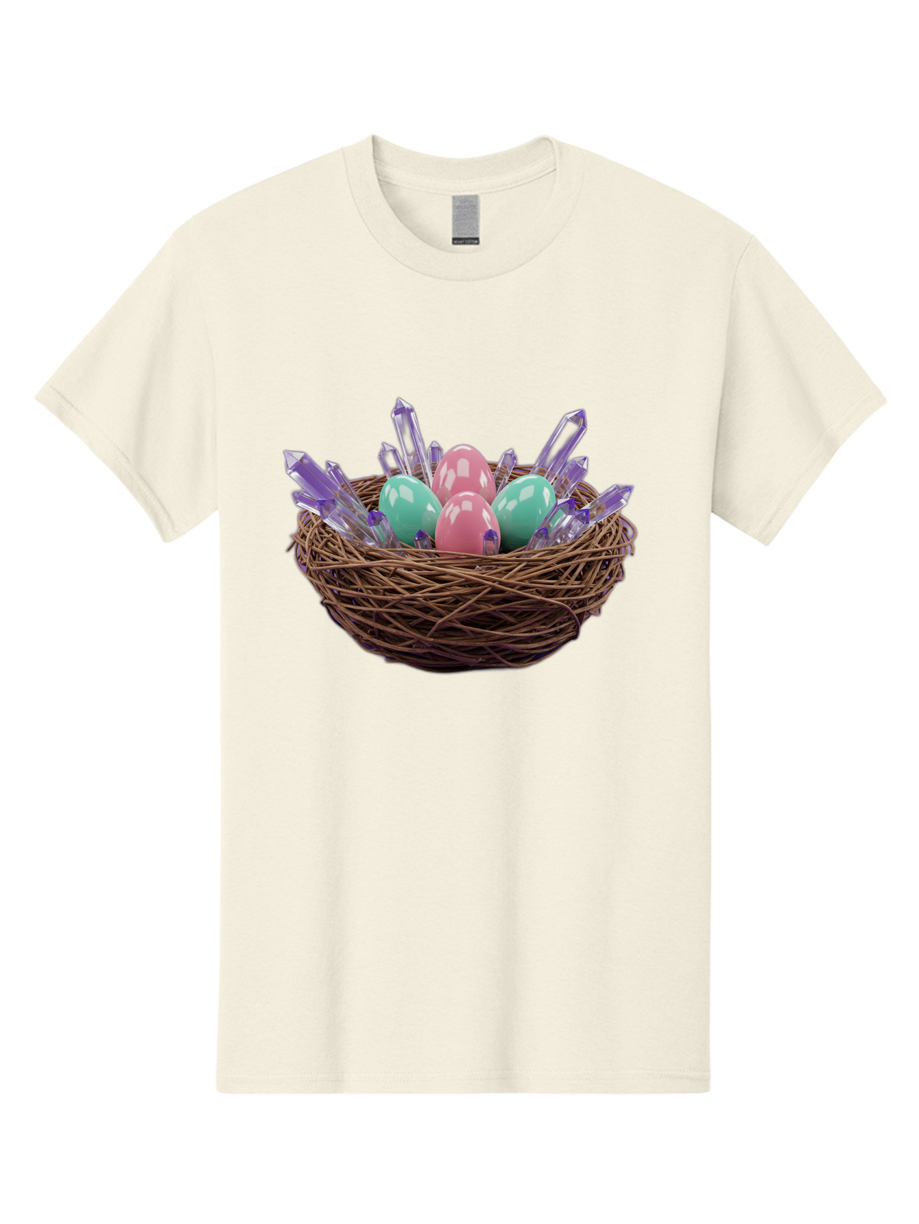 Easter-Eggs-In-Nest-2 Men'S Graphic Tee, 100% Cotton, Comfortable Casual Summer Wear, Machine Washable, Bird'S Nest, Shiny Eggs, Crystal Decorations, Pastel Colors, Easter Theme, Festive Decor, Spring Symbols, Jewelry-Inspired Design, Baa618