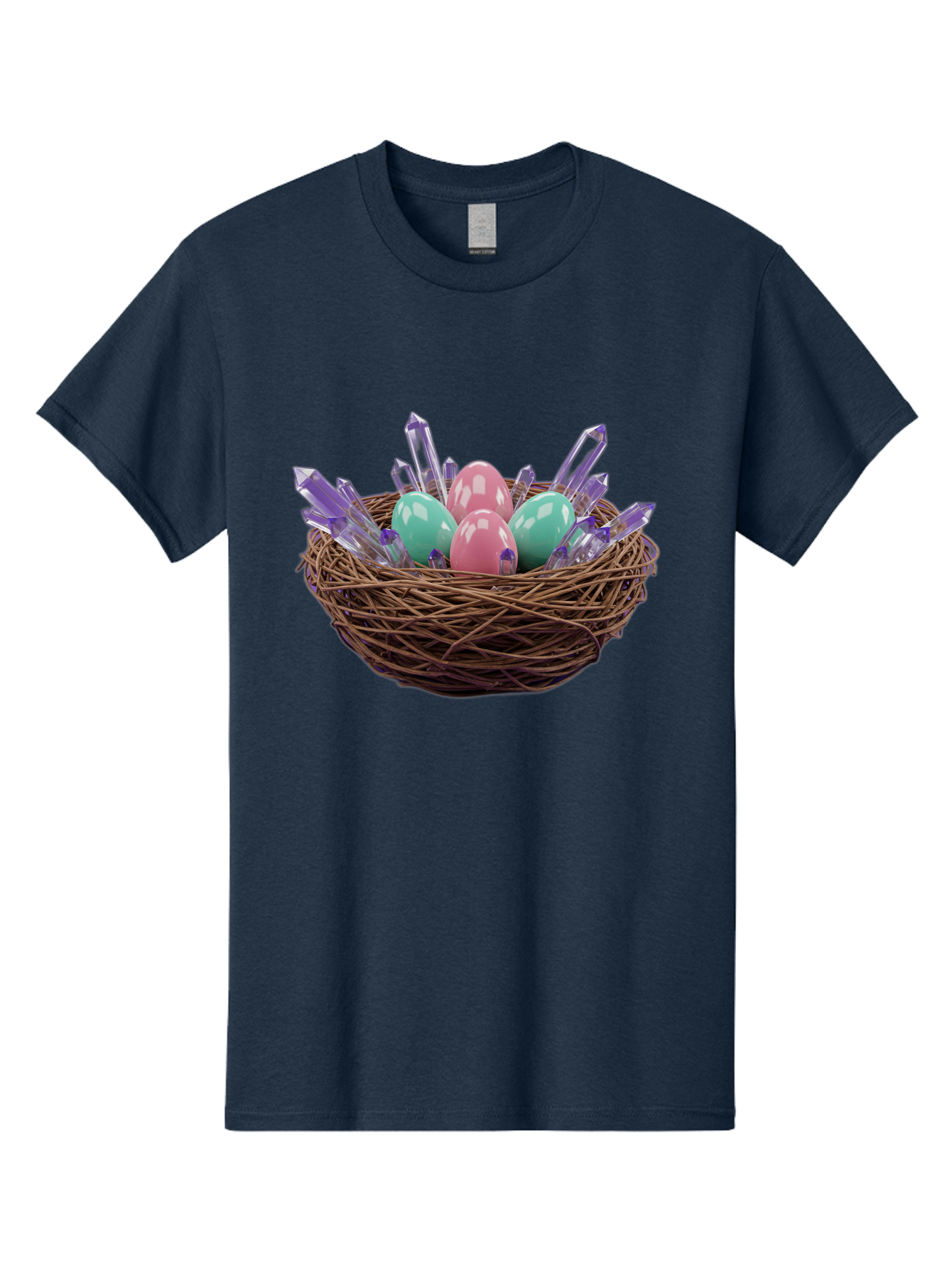 Easter-Eggs-In-Nest-2 Men'S Graphic Tee, 100% Cotton, Comfortable Casual Summer Wear, Machine Washable, Bird'S Nest, Shiny Eggs, Crystal Decorations, Pastel Colors, Easter Theme, Festive Decor, Spring Symbols, Jewelry-Inspired Design, Baa618