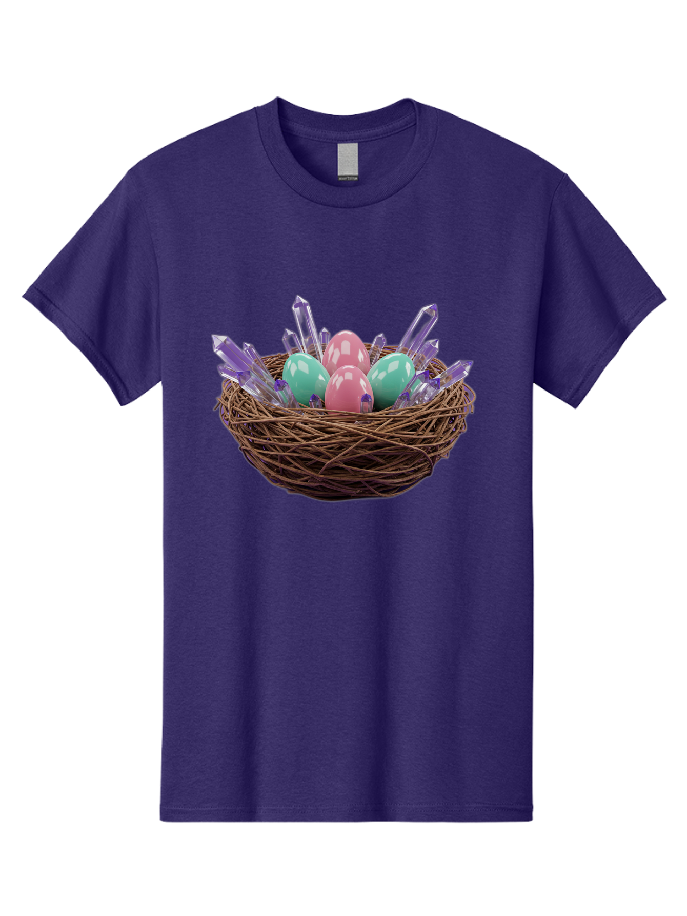Easter-Eggs-In-Nest-2 Men'S Graphic Tee, 100% Cotton, Comfortable Casual Summer Wear, Machine Washable, Bird'S Nest, Shiny Eggs, Crystal Decorations, Pastel Colors, Easter Theme, Festive Decor, Spring Symbols, Jewelry-Inspired Design, Baa618