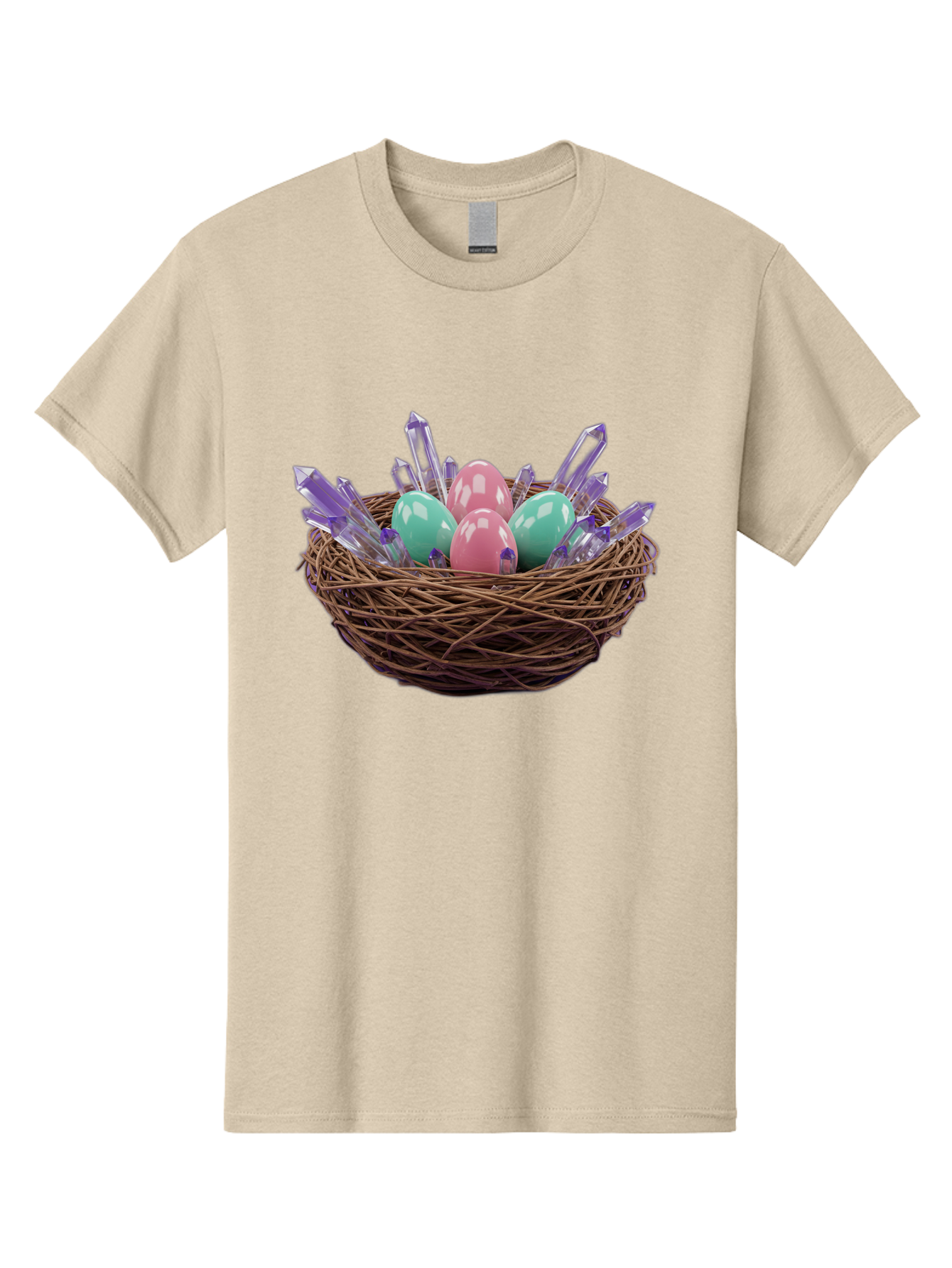Easter-Eggs-In-Nest-2 Men'S Graphic Tee, 100% Cotton, Comfortable Casual Summer Wear, Machine Washable, Bird'S Nest, Shiny Eggs, Crystal Decorations, Pastel Colors, Easter Theme, Festive Decor, Spring Symbols, Jewelry-Inspired Design, Baa618