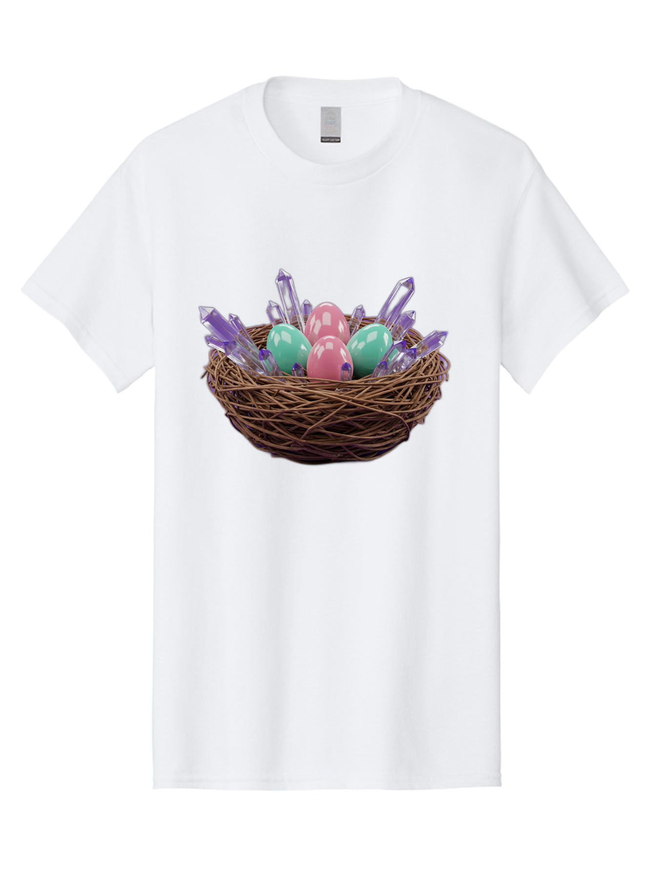 Easter-Eggs-In-Nest-2 Men'S Graphic Tee, 100% Cotton, Comfortable Casual Summer Wear, Machine Washable, Bird'S Nest, Shiny Eggs, Crystal Decorations, Pastel Colors, Easter Theme, Festive Decor, Spring Symbols, Jewelry-Inspired Design, Baa618
