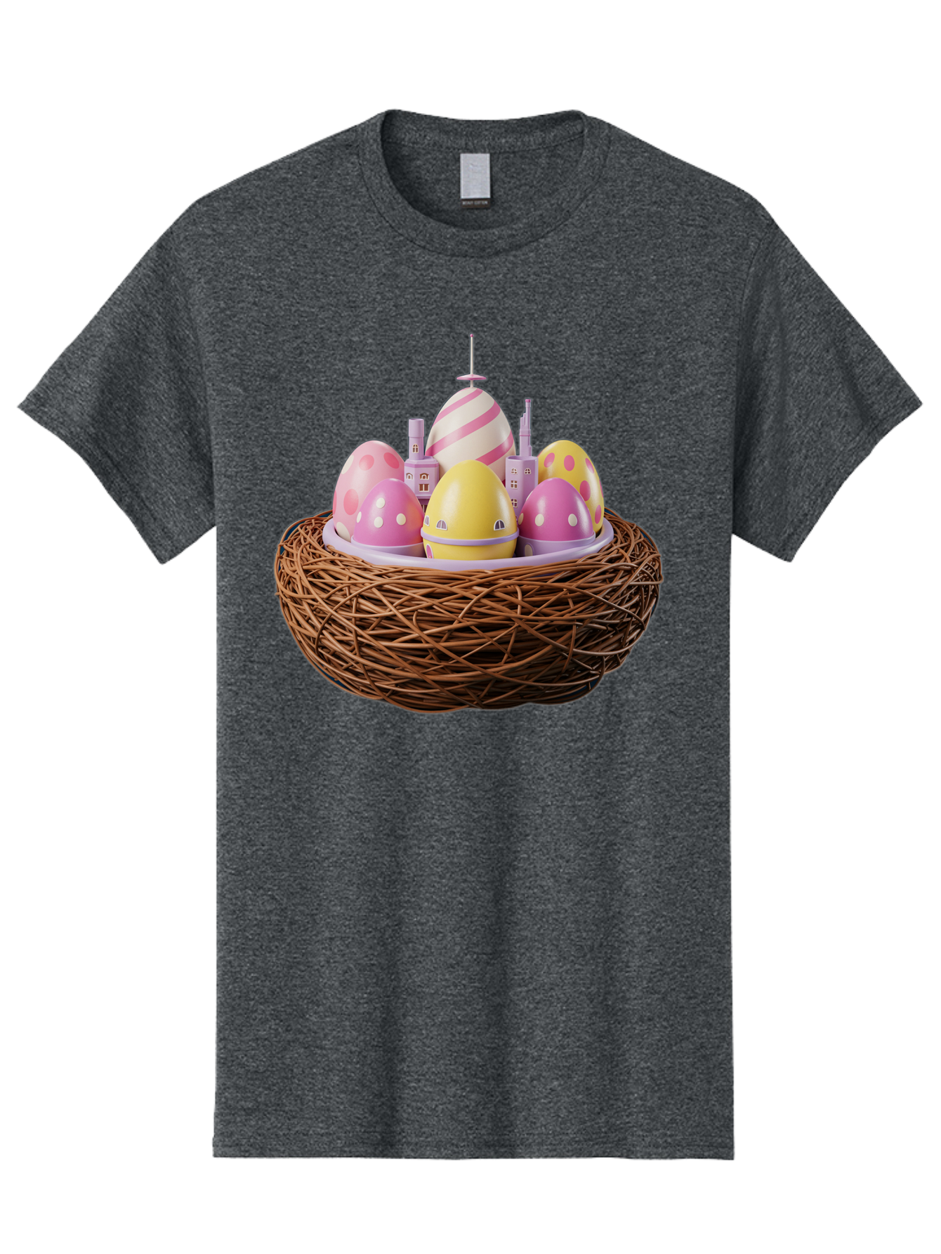 Easter-Eggs-In-Nest-3 Men'S Graphic Tee, 100% Cotton, Comfortable Casual Summer Wear, Machine Washable, Easter Eggs, Pastel Colors, Polka Dots, Stripes, Easter Holiday, Egg Hunt, Springtime, Wicker Nest, Festive Decorations, Creative Designs Baa619