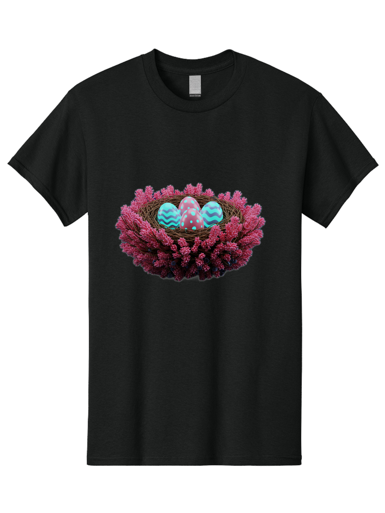 Easter-Eggs-Nest Men'S Graphic Tee, 100% Cotton, Comfortable Casual Summer Wear, Machine Washable, Easter Eggs, Decorated Eggs, Nest, Flowers, Spring, Easter Celebration, Colorful Eggs, Wavy Lines, Dots, Festive Decor Baa621