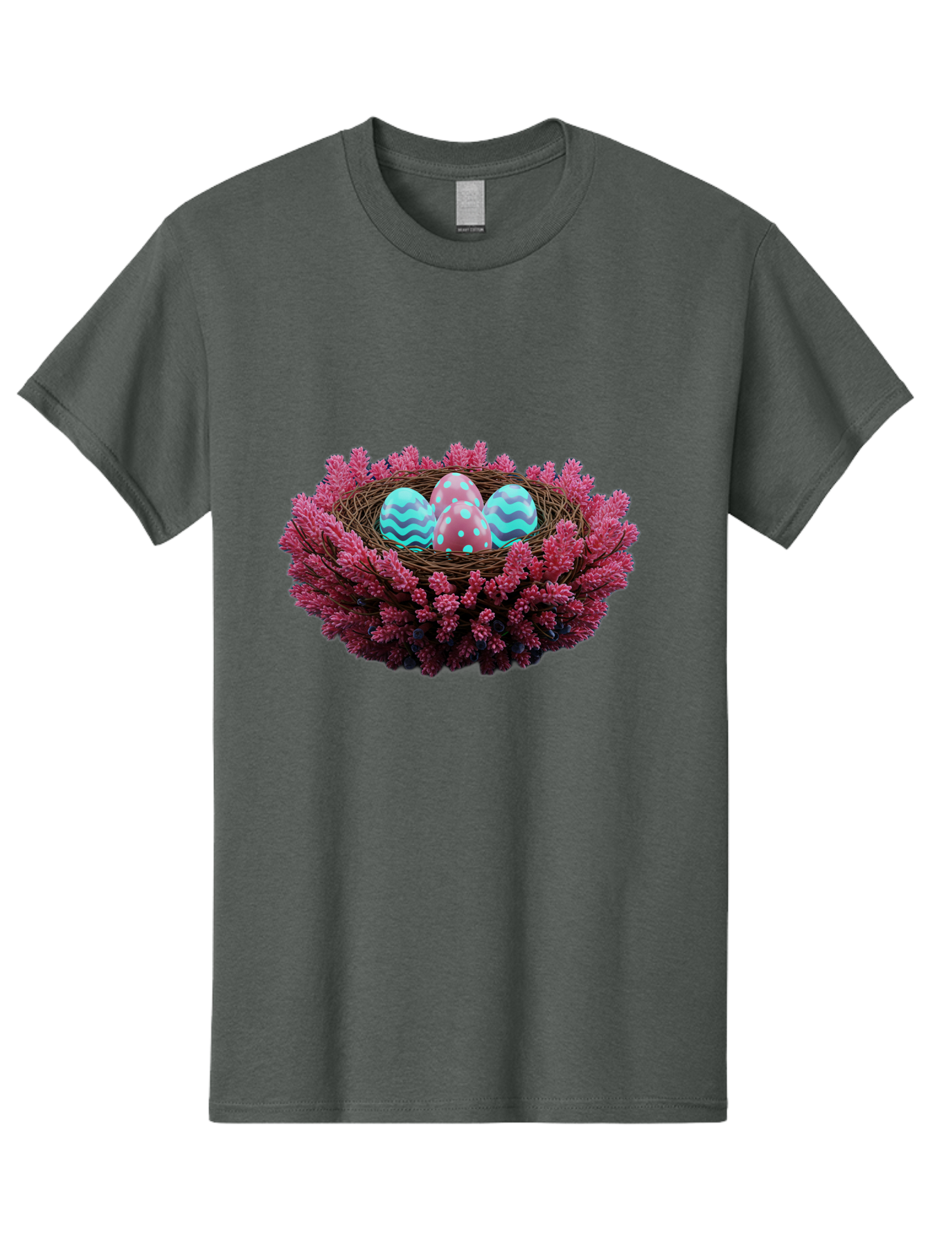 Easter-Eggs-Nest Men'S Graphic Tee, 100% Cotton, Comfortable Casual Summer Wear, Machine Washable, Easter Eggs, Decorated Eggs, Nest, Flowers, Spring, Easter Celebration, Colorful Eggs, Wavy Lines, Dots, Festive Decor Baa621