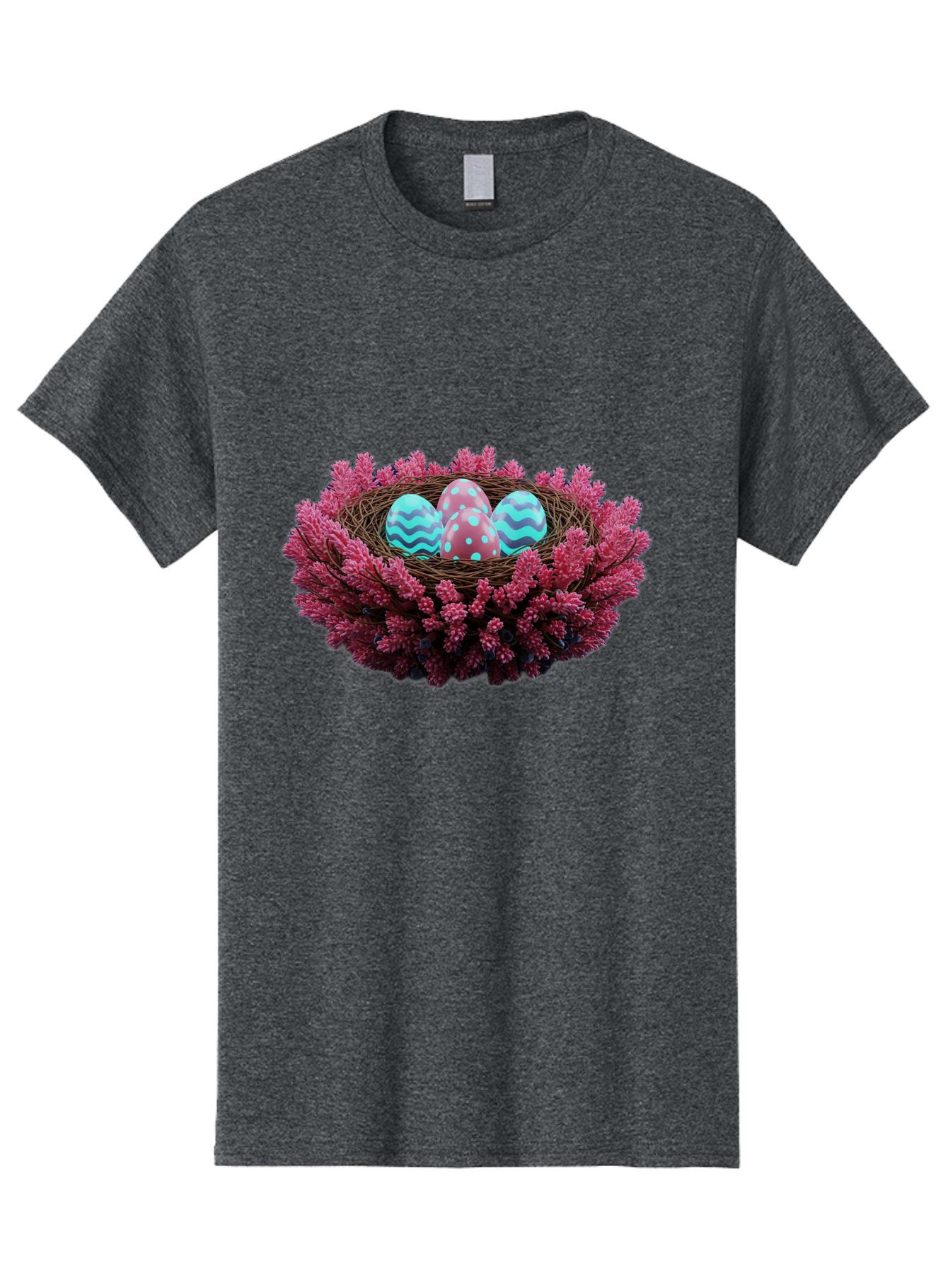 Easter-Eggs-Nest Men'S Graphic Tee, 100% Cotton, Comfortable Casual Summer Wear, Machine Washable, Easter Eggs, Decorated Eggs, Nest, Flowers, Spring, Easter Celebration, Colorful Eggs, Wavy Lines, Dots, Festive Decor Baa621