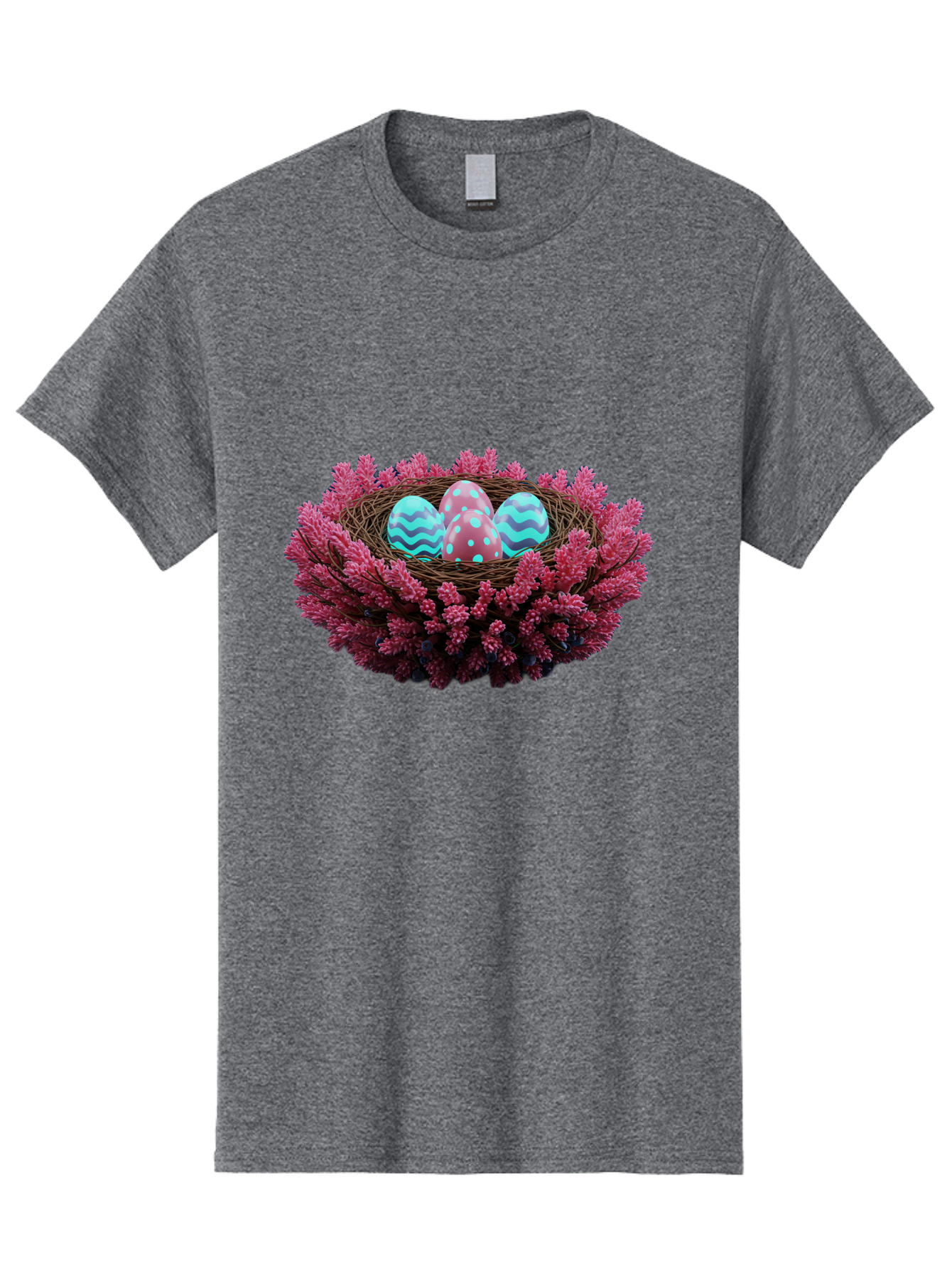 Easter-Eggs-Nest Men'S Graphic Tee, 100% Cotton, Comfortable Casual Summer Wear, Machine Washable, Easter Eggs, Decorated Eggs, Nest, Flowers, Spring, Easter Celebration, Colorful Eggs, Wavy Lines, Dots, Festive Decor Baa621
