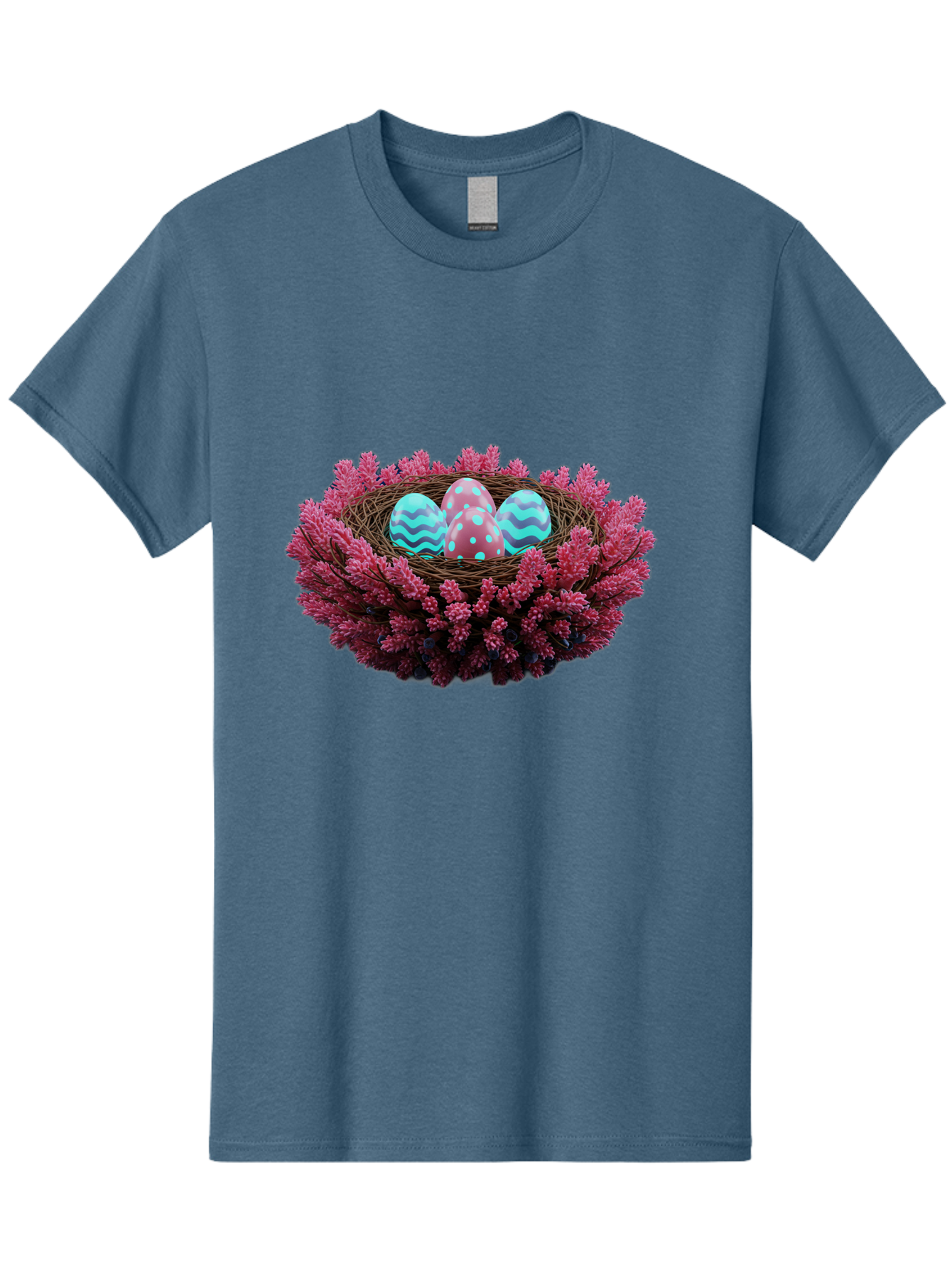 Easter-Eggs-Nest Men'S Graphic Tee, 100% Cotton, Comfortable Casual Summer Wear, Machine Washable, Easter Eggs, Decorated Eggs, Nest, Flowers, Spring, Easter Celebration, Colorful Eggs, Wavy Lines, Dots, Festive Decor Baa621