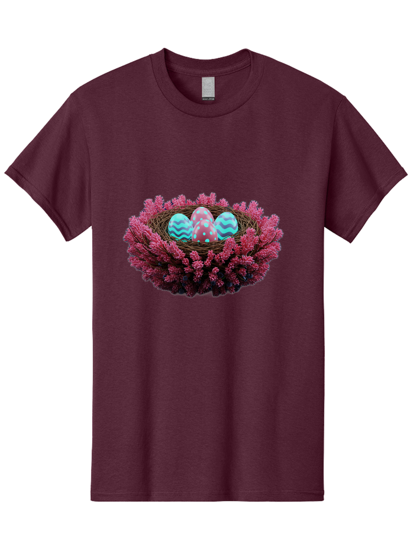 Easter-Eggs-Nest Men'S Graphic Tee, 100% Cotton, Comfortable Casual Summer Wear, Machine Washable, Easter Eggs, Decorated Eggs, Nest, Flowers, Spring, Easter Celebration, Colorful Eggs, Wavy Lines, Dots, Festive Decor Baa621