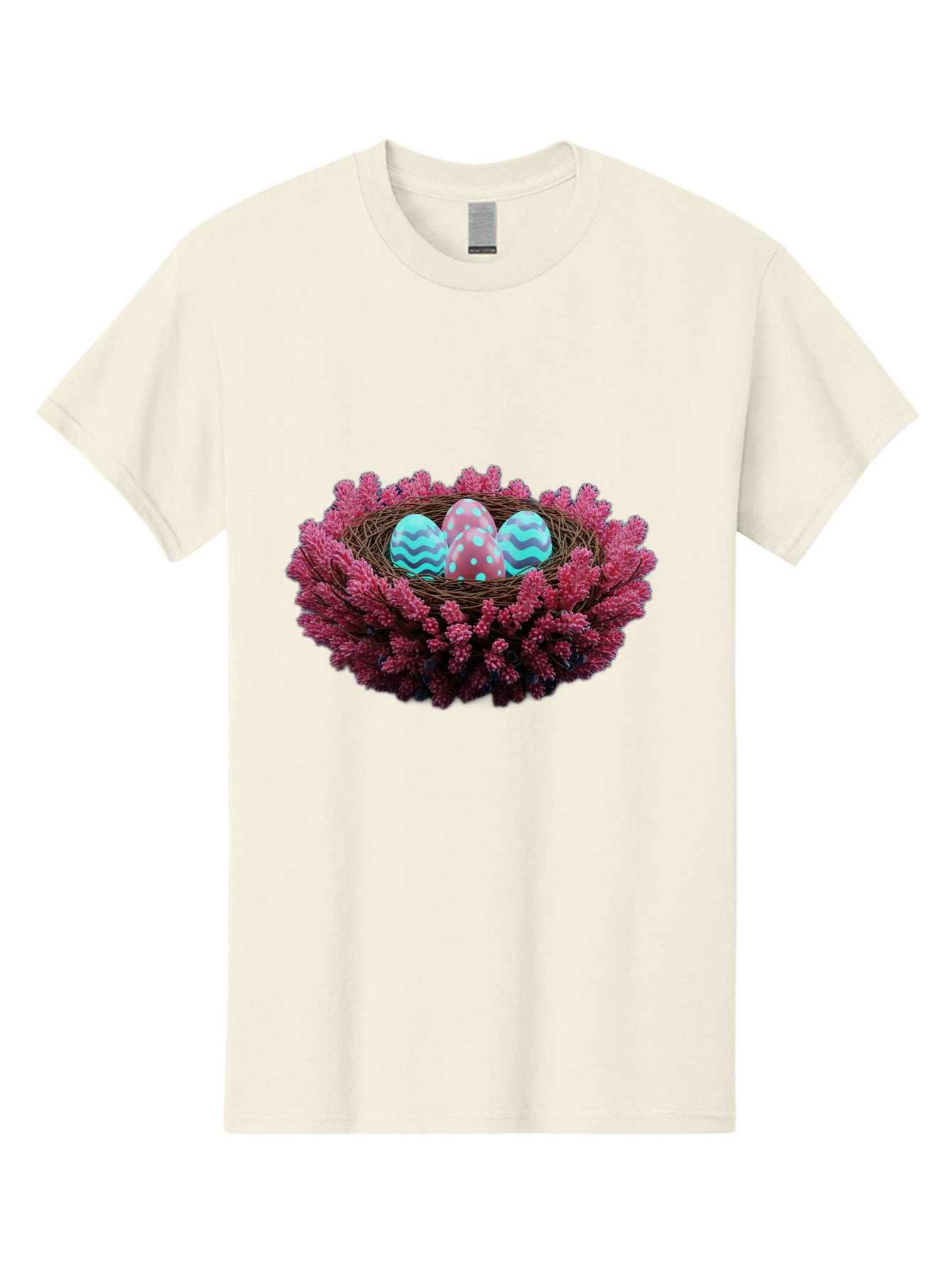 Easter-Eggs-Nest Men'S Graphic Tee, 100% Cotton, Comfortable Casual Summer Wear, Machine Washable, Easter Eggs, Decorated Eggs, Nest, Flowers, Spring, Easter Celebration, Colorful Eggs, Wavy Lines, Dots, Festive Decor Baa621
