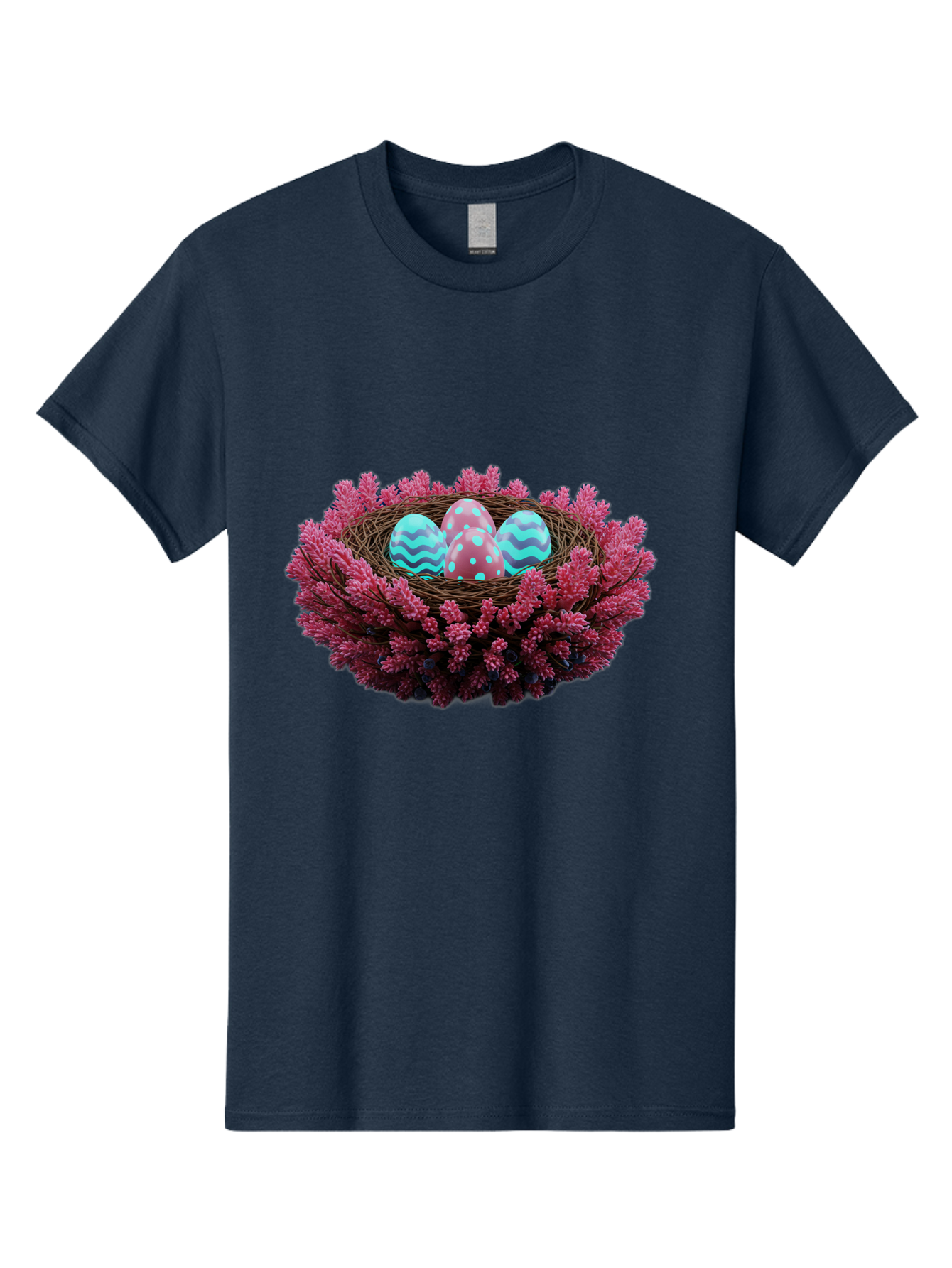 Easter-Eggs-Nest Men'S Graphic Tee, 100% Cotton, Comfortable Casual Summer Wear, Machine Washable, Easter Eggs, Decorated Eggs, Nest, Flowers, Spring, Easter Celebration, Colorful Eggs, Wavy Lines, Dots, Festive Decor Baa621