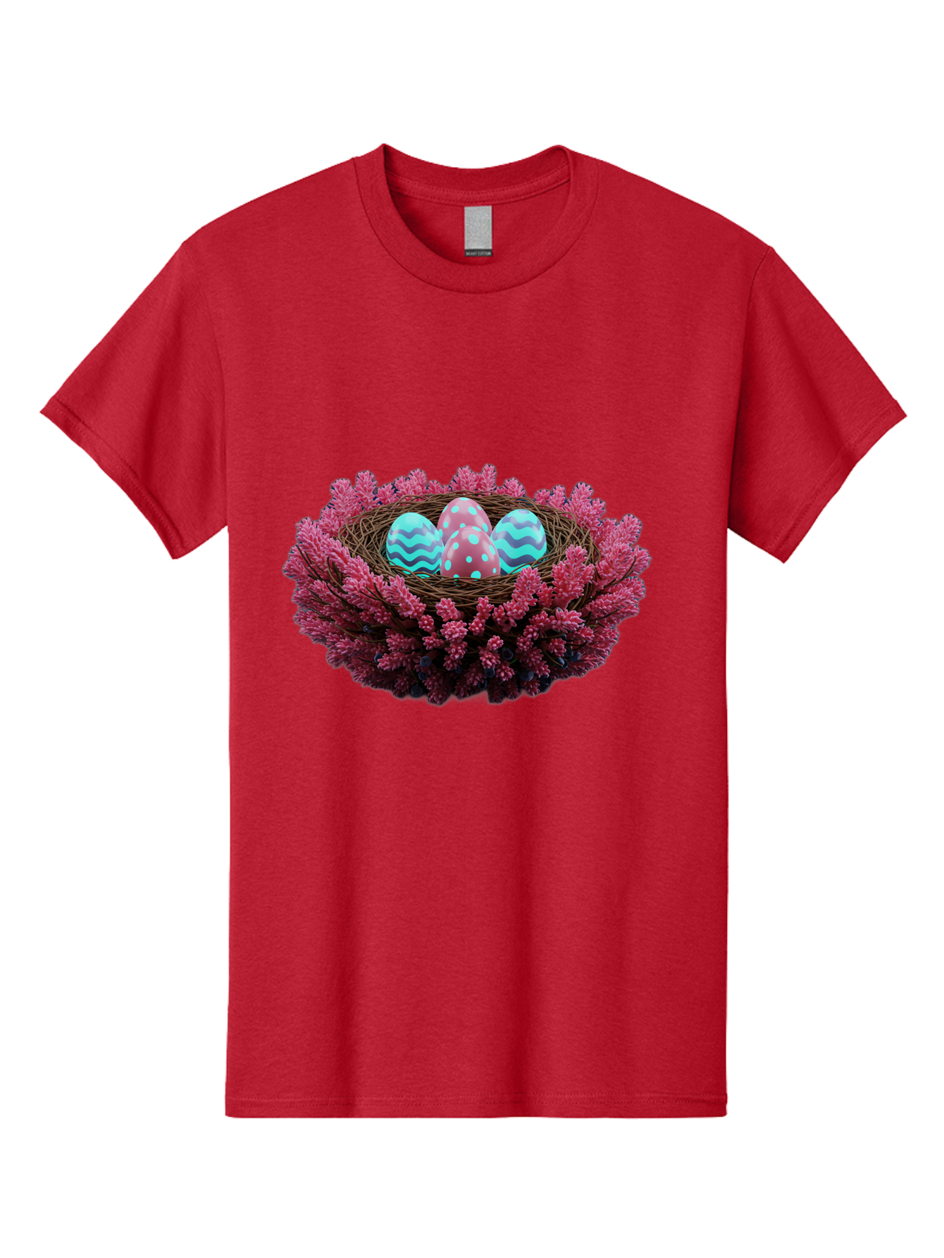 Easter-Eggs-Nest Men'S Graphic Tee, 100% Cotton, Comfortable Casual Summer Wear, Machine Washable, Easter Eggs, Decorated Eggs, Nest, Flowers, Spring, Easter Celebration, Colorful Eggs, Wavy Lines, Dots, Festive Decor Baa621