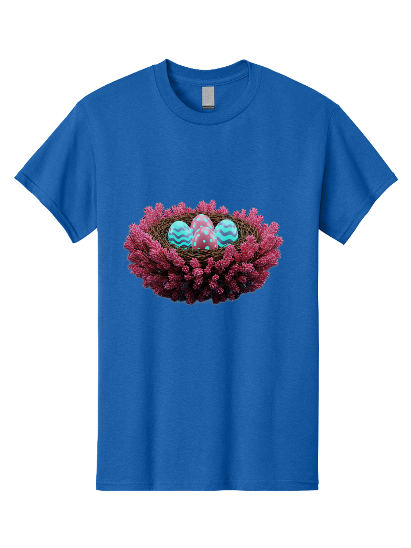 Easter-Eggs-Nest Men'S Graphic Tee, 100% Cotton, Comfortable Casual Summer Wear, Machine Washable, Easter Eggs, Decorated Eggs, Nest, Flowers, Spring, Easter Celebration, Colorful Eggs, Wavy Lines, Dots, Festive Decor Baa621