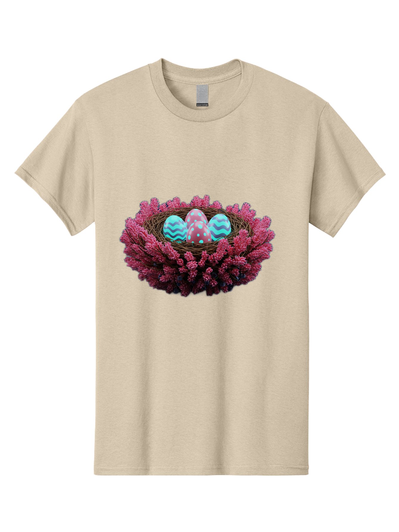 Easter-Eggs-Nest Men'S Graphic Tee, 100% Cotton, Comfortable Casual Summer Wear, Machine Washable, Easter Eggs, Decorated Eggs, Nest, Flowers, Spring, Easter Celebration, Colorful Eggs, Wavy Lines, Dots, Festive Decor Baa621