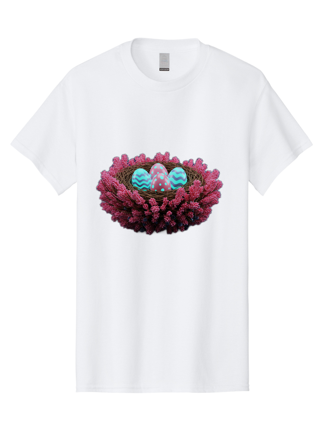 Easter-Eggs-Nest Men'S Graphic Tee, 100% Cotton, Comfortable Casual Summer Wear, Machine Washable, Easter Eggs, Decorated Eggs, Nest, Flowers, Spring, Easter Celebration, Colorful Eggs, Wavy Lines, Dots, Festive Decor Baa621