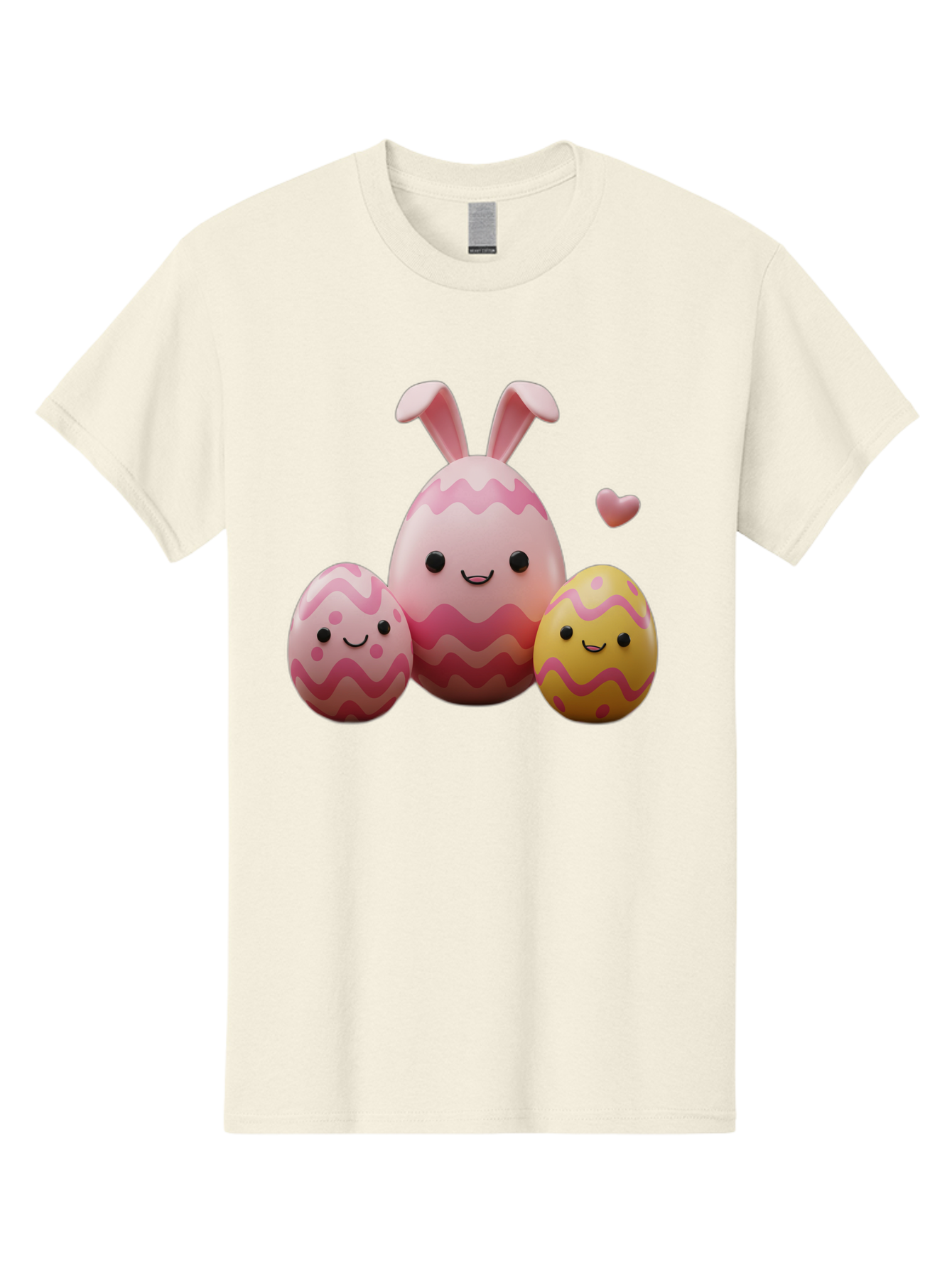 Easter-Eggs-With-Bunny-Ears-1 Men'S Graphic Tee, 100% Cotton, Comfortable Casual Summer Wear, Machine Washable, Easter Eggs, Cartoon Eggs, Happy Easter, Easter Bunny, Pink Eggs, Yellow Eggs, Cute Eggs, Smiling Faces, Pink Hearts, Baa623