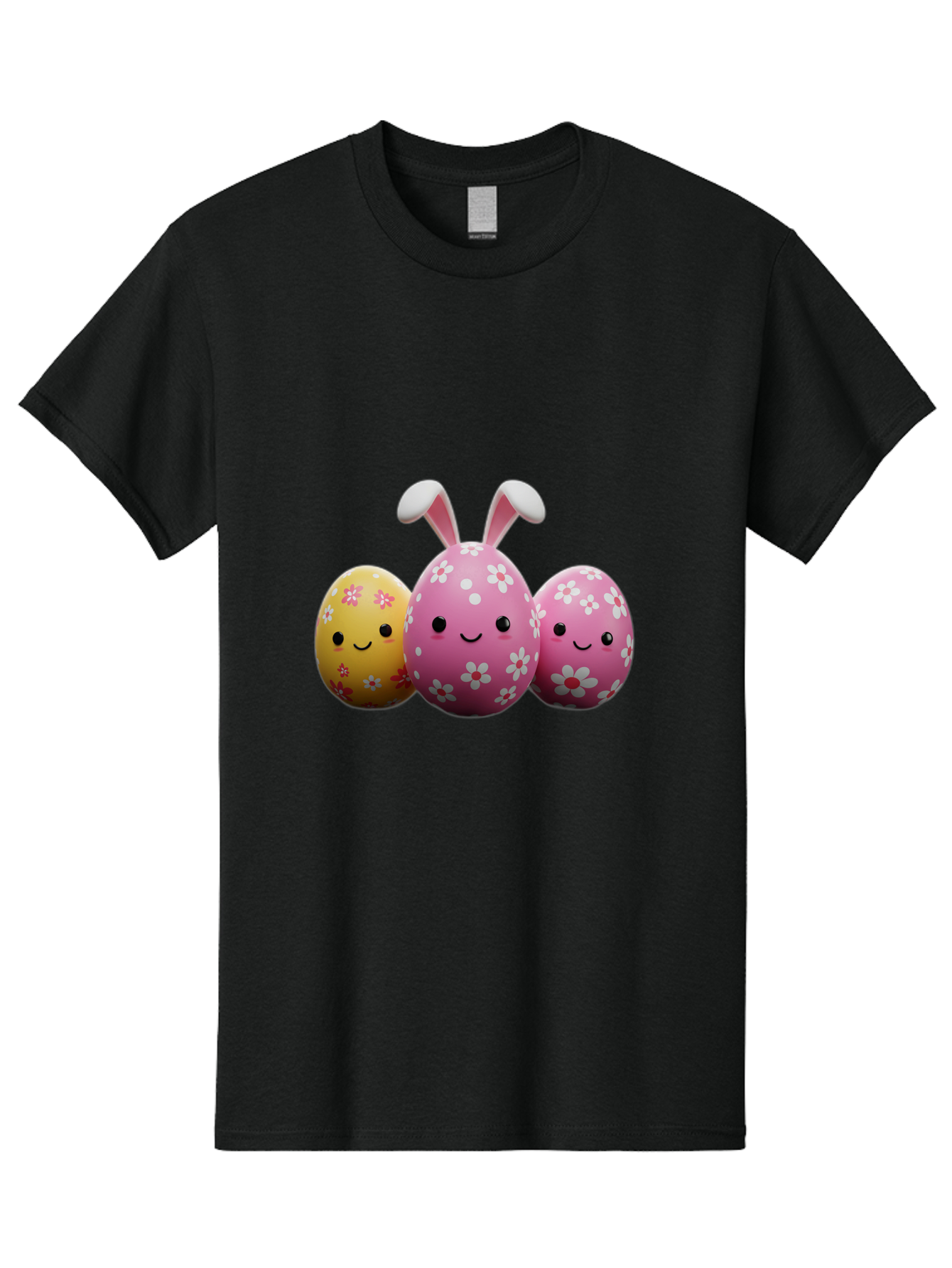 Easter-Eggs-With-Flowers Men'S Graphic Tee, 100% Cotton, Comfortable Casual Summer Wear, Machine Washable, Easter Eggs, Floral Patterns, Cute Characters, Smiling Faces, Bunny Ears, Pastel Colors, Happy Easter, Spring Decorations, Baa625