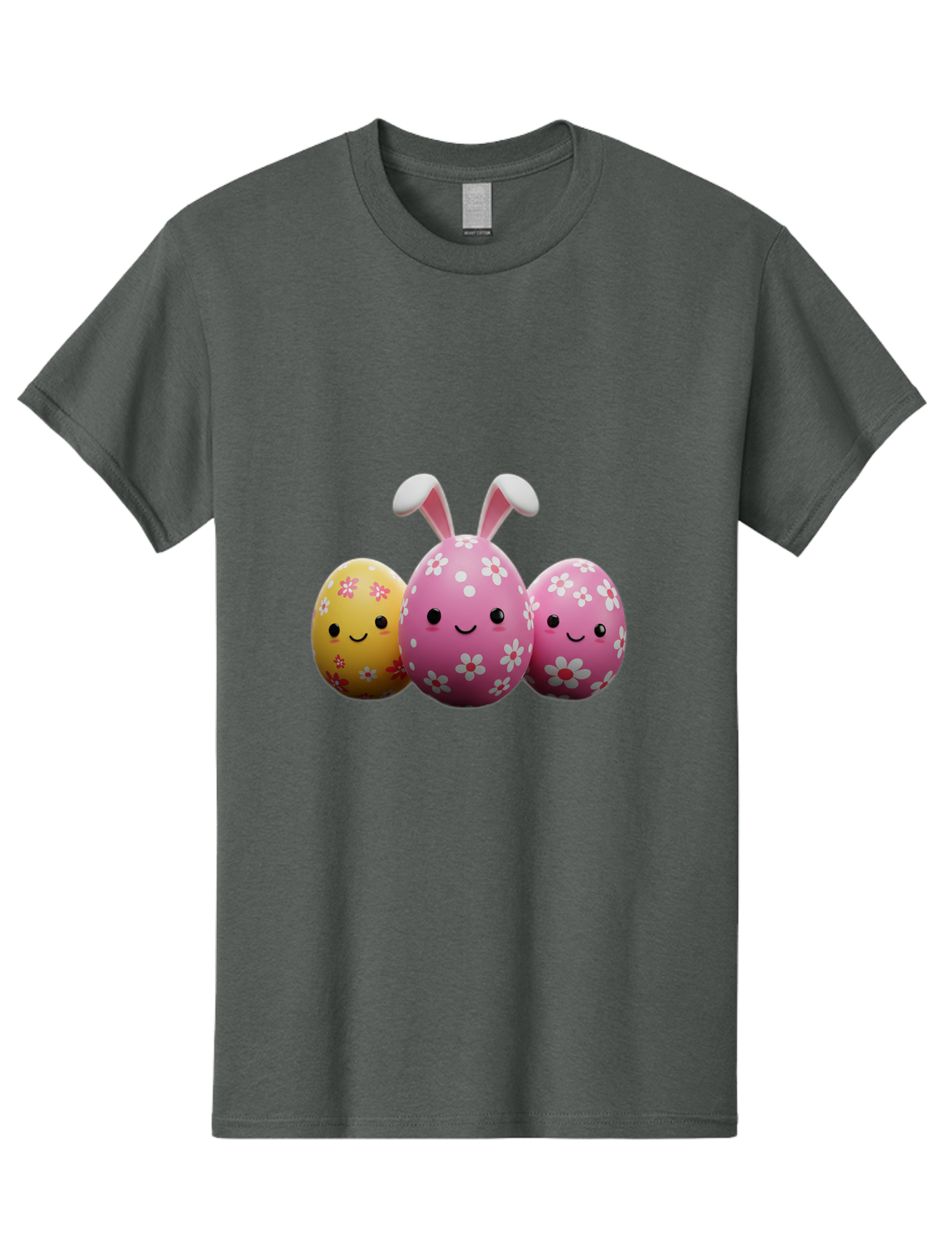 Easter-Eggs-With-Flowers Men'S Graphic Tee, 100% Cotton, Comfortable Casual Summer Wear, Machine Washable, Easter Eggs, Floral Patterns, Cute Characters, Smiling Faces, Bunny Ears, Pastel Colors, Happy Easter, Spring Decorations, Baa625