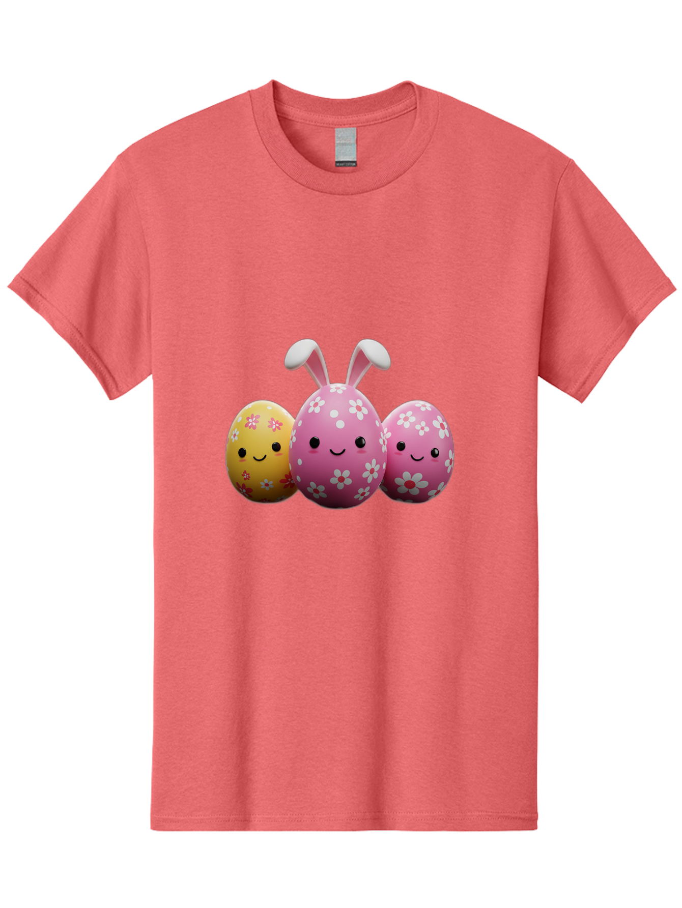 Easter-Eggs-With-Flowers Men'S Graphic Tee, 100% Cotton, Comfortable Casual Summer Wear, Machine Washable, Easter Eggs, Floral Patterns, Cute Characters, Smiling Faces, Bunny Ears, Pastel Colors, Happy Easter, Spring Decorations, Baa625