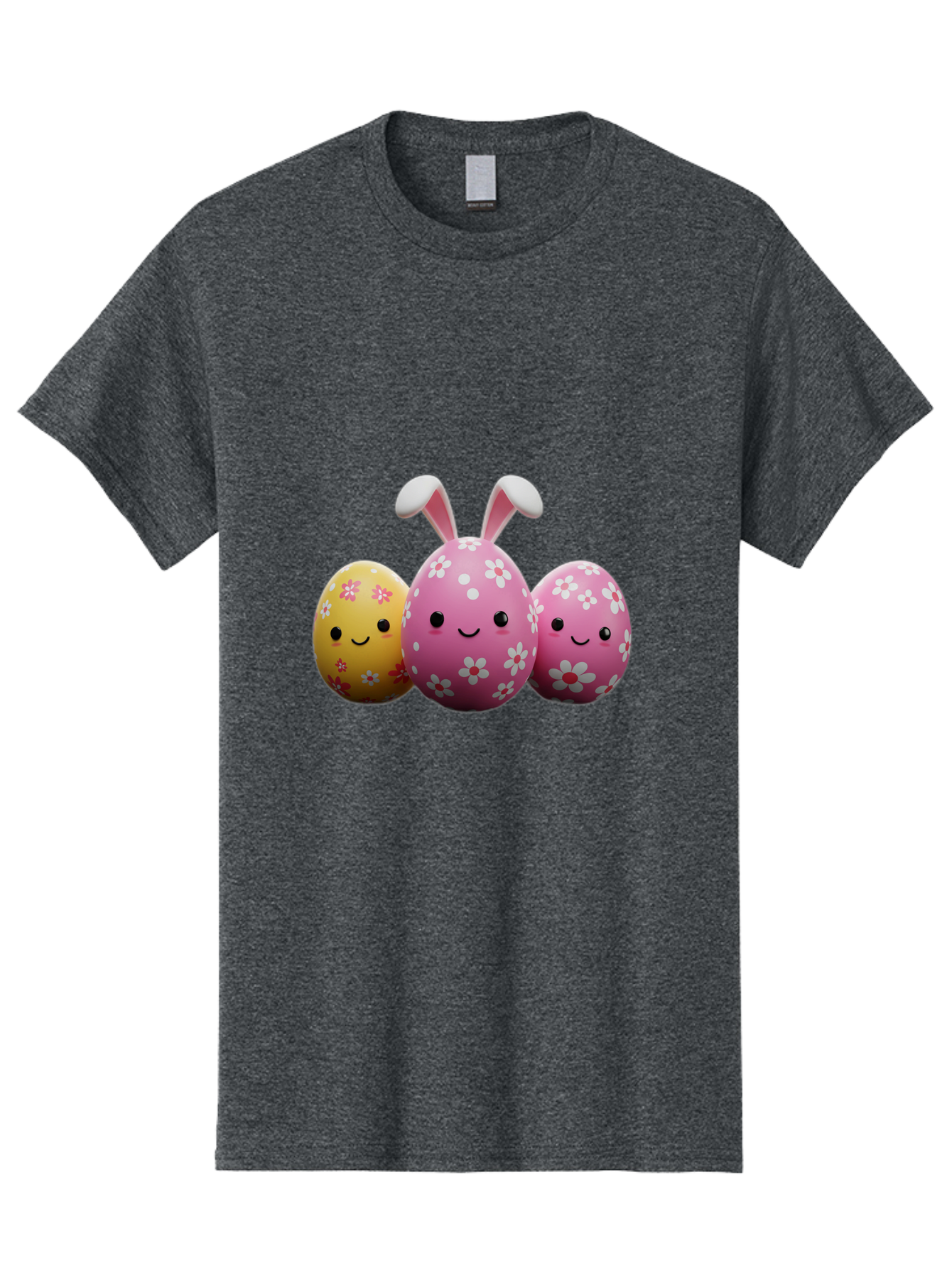 Easter-Eggs-With-Flowers Men'S Graphic Tee, 100% Cotton, Comfortable Casual Summer Wear, Machine Washable, Easter Eggs, Floral Patterns, Cute Characters, Smiling Faces, Bunny Ears, Pastel Colors, Happy Easter, Spring Decorations, Baa625