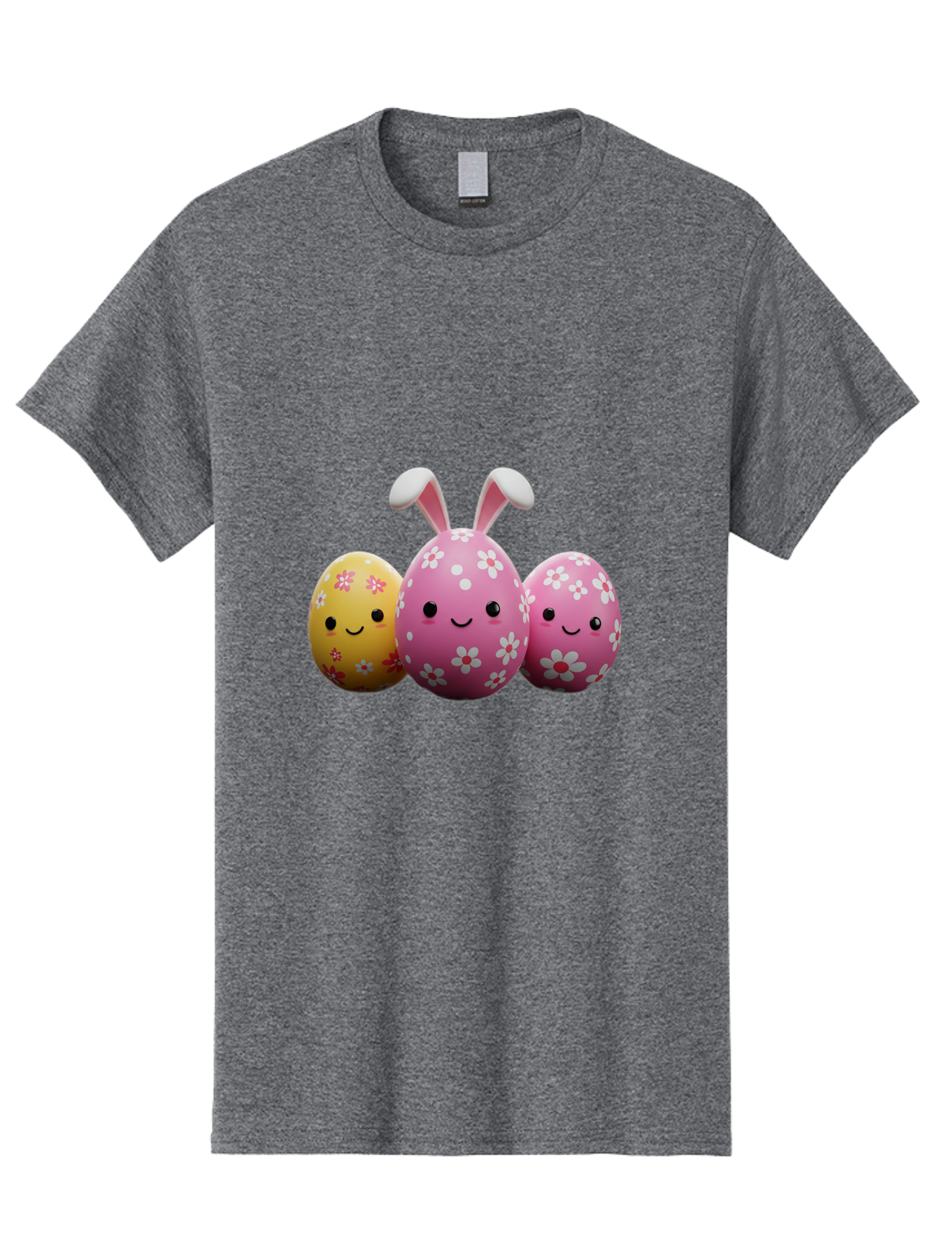 Easter-Eggs-With-Flowers Men'S Graphic Tee, 100% Cotton, Comfortable Casual Summer Wear, Machine Washable, Easter Eggs, Floral Patterns, Cute Characters, Smiling Faces, Bunny Ears, Pastel Colors, Happy Easter, Spring Decorations, Baa625