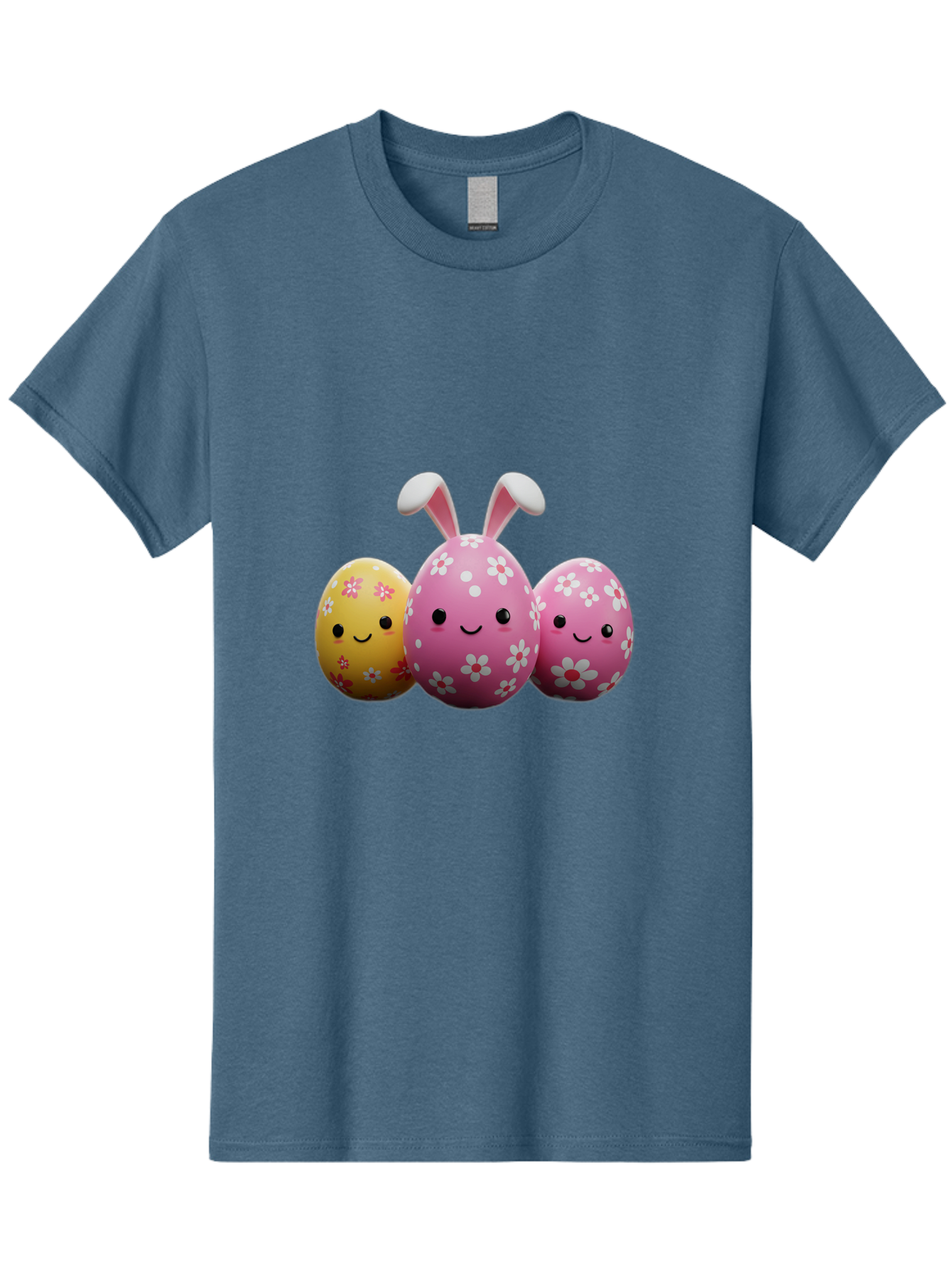 Easter-Eggs-With-Flowers Men'S Graphic Tee, 100% Cotton, Comfortable Casual Summer Wear, Machine Washable, Easter Eggs, Floral Patterns, Cute Characters, Smiling Faces, Bunny Ears, Pastel Colors, Happy Easter, Spring Decorations, Baa625