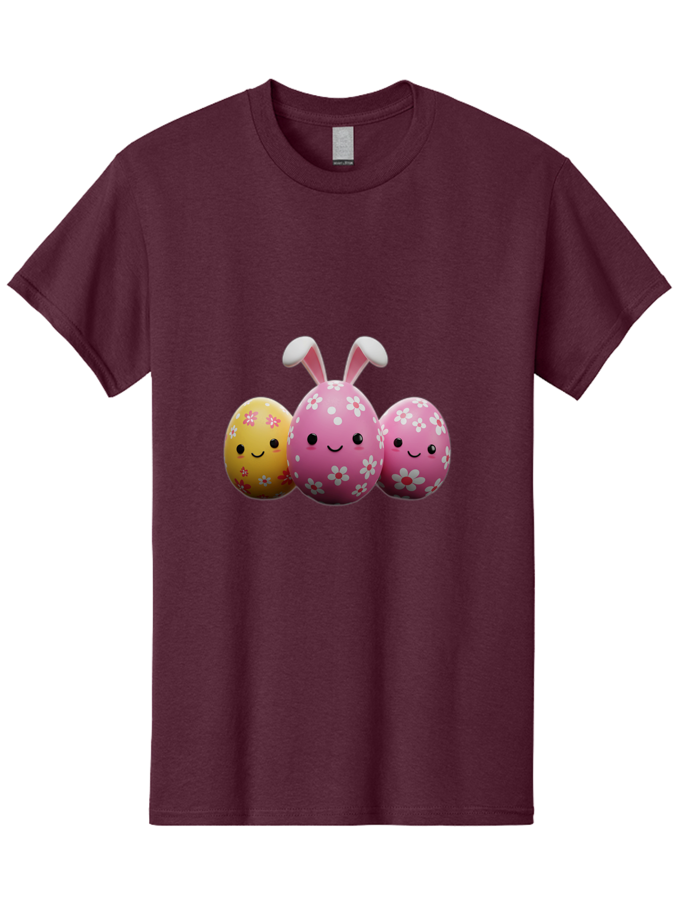 Easter-Eggs-With-Flowers Men'S Graphic Tee, 100% Cotton, Comfortable Casual Summer Wear, Machine Washable, Easter Eggs, Floral Patterns, Cute Characters, Smiling Faces, Bunny Ears, Pastel Colors, Happy Easter, Spring Decorations, Baa625