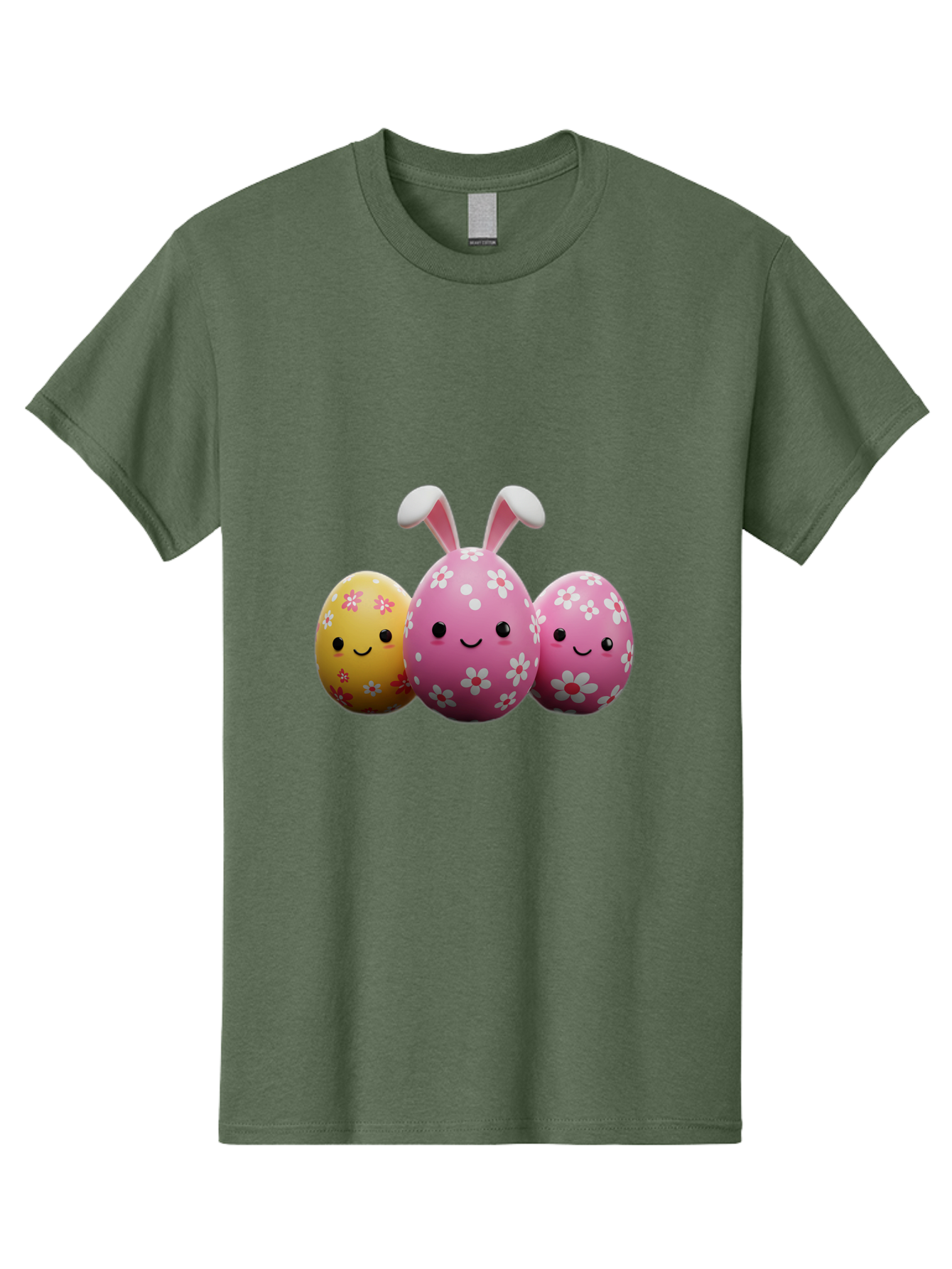 Easter-Eggs-With-Flowers Men'S Graphic Tee, 100% Cotton, Comfortable Casual Summer Wear, Machine Washable, Easter Eggs, Floral Patterns, Cute Characters, Smiling Faces, Bunny Ears, Pastel Colors, Happy Easter, Spring Decorations, Baa625