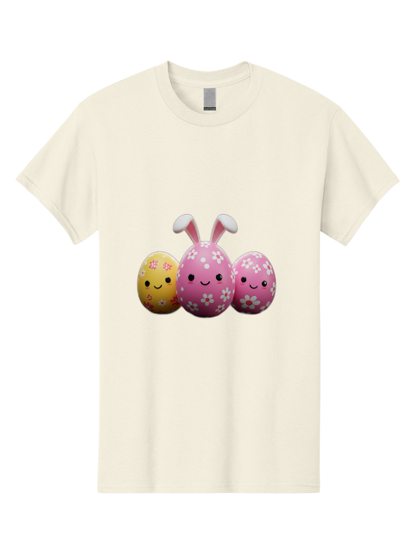 Easter-Eggs-With-Flowers Men'S Graphic Tee, 100% Cotton, Comfortable Casual Summer Wear, Machine Washable, Easter Eggs, Floral Patterns, Cute Characters, Smiling Faces, Bunny Ears, Pastel Colors, Happy Easter, Spring Decorations, Baa625
