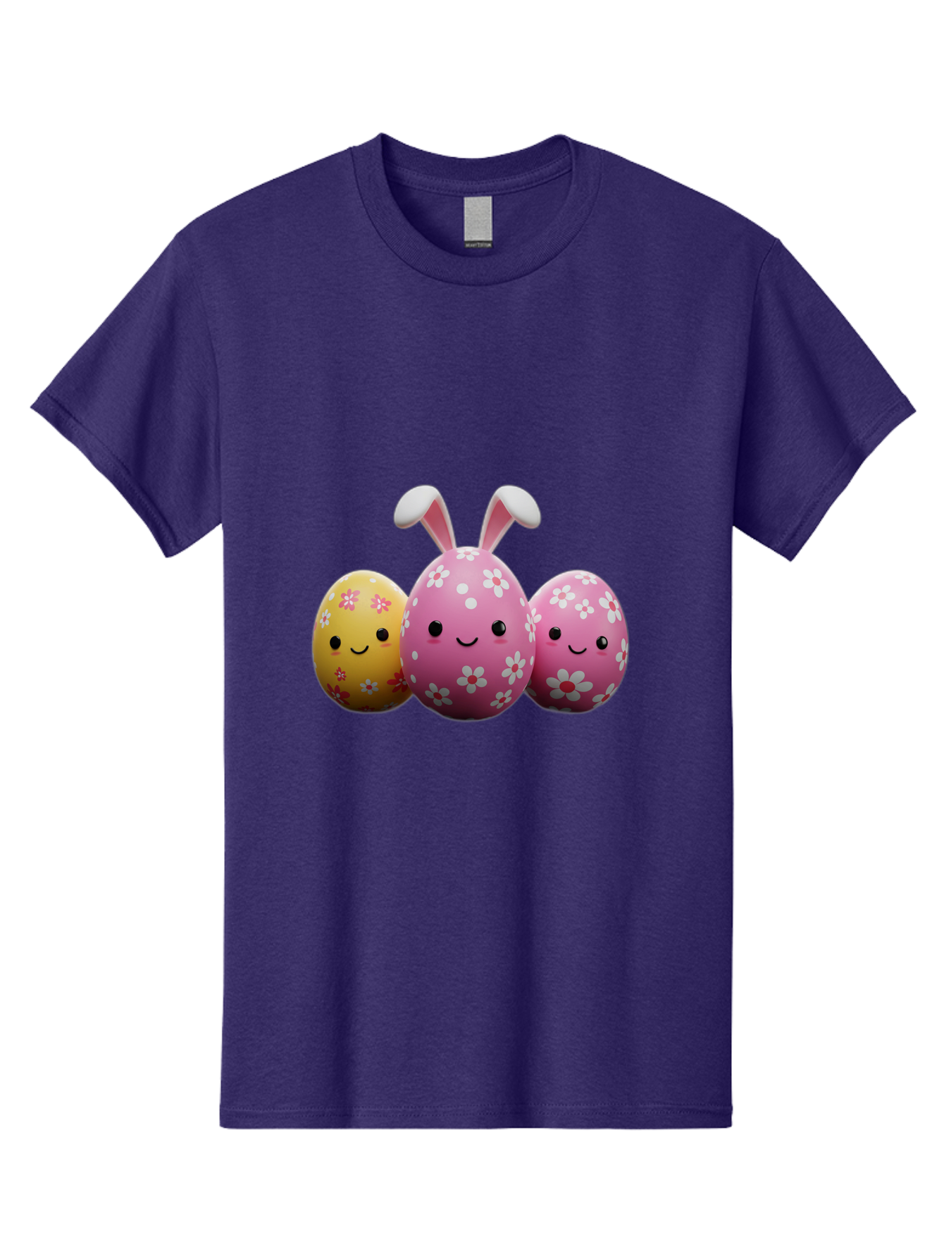 Easter-Eggs-With-Flowers Men'S Graphic Tee, 100% Cotton, Comfortable Casual Summer Wear, Machine Washable, Easter Eggs, Floral Patterns, Cute Characters, Smiling Faces, Bunny Ears, Pastel Colors, Happy Easter, Spring Decorations, Baa625