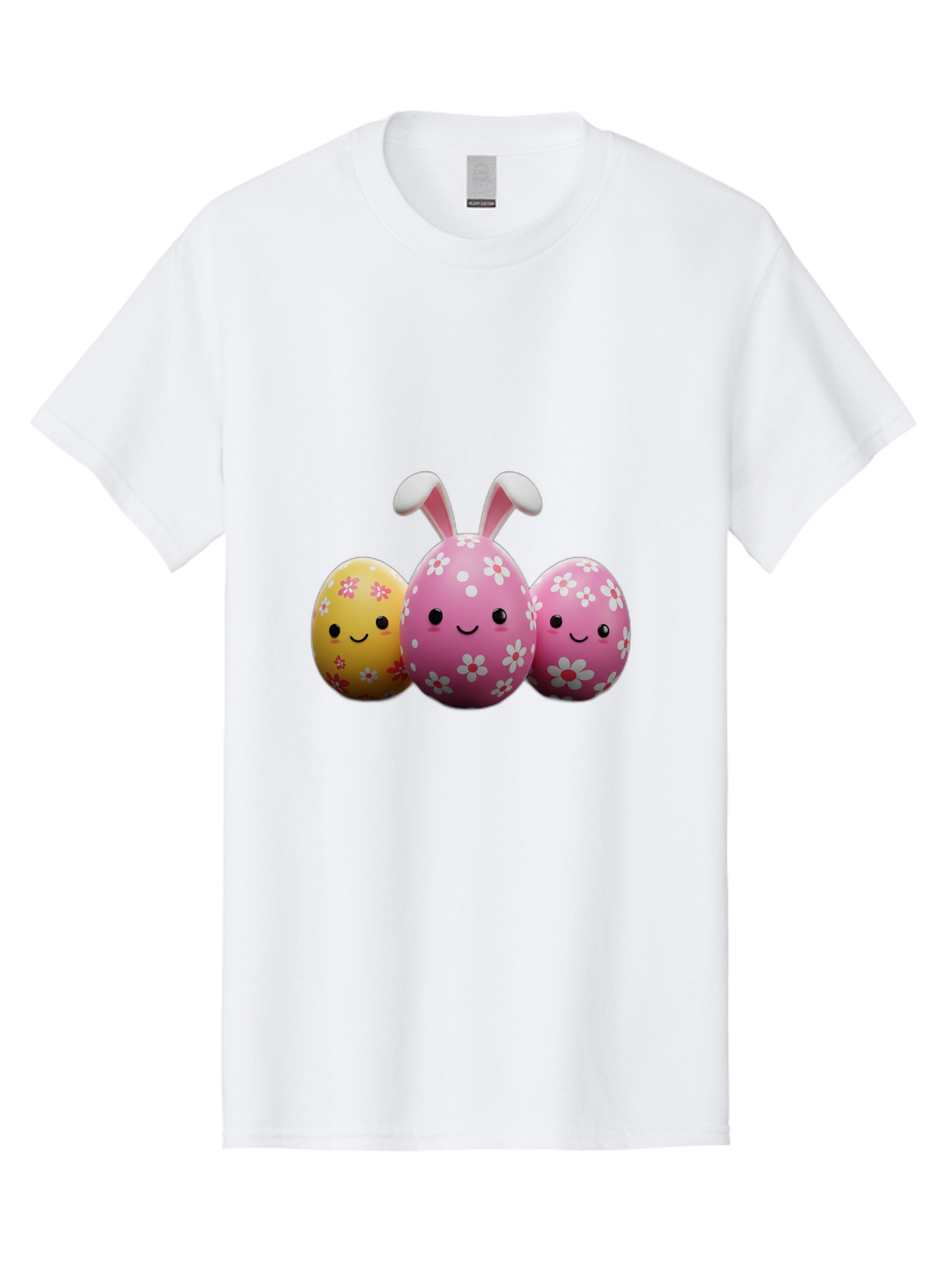 Easter-Eggs-With-Flowers Men'S Graphic Tee, 100% Cotton, Comfortable Casual Summer Wear, Machine Washable, Easter Eggs, Floral Patterns, Cute Characters, Smiling Faces, Bunny Ears, Pastel Colors, Happy Easter, Spring Decorations, Baa625