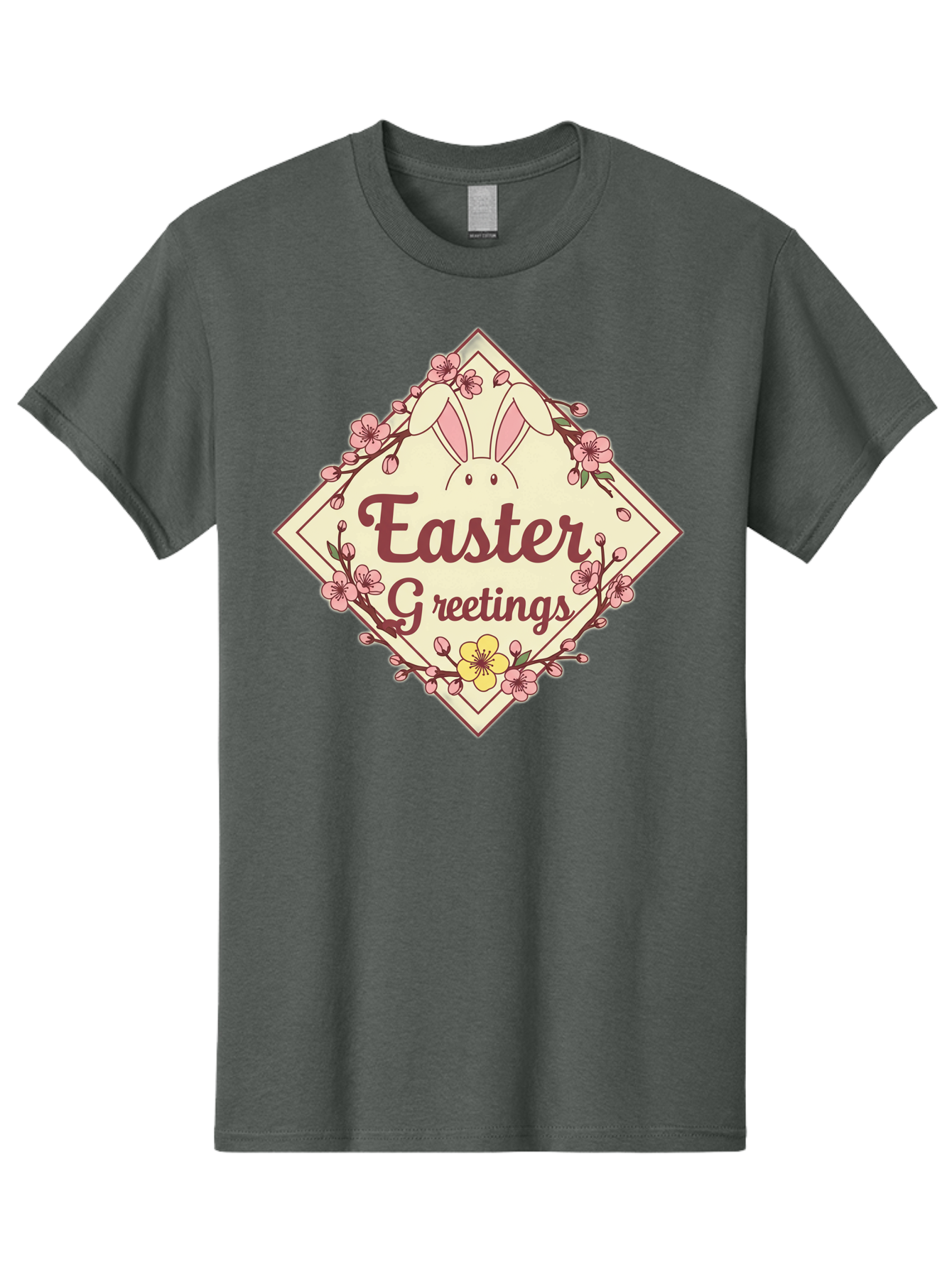 Easter-Greetings Men'S Graphic Tee, 100% Cotton, Comfortable Casual Summer Wear, Machine Washable, Easter Bunny, Easter Greetings, Floral Wreath, Pastel Colors, Spring Flowers, Easter Wishes, Festive Design Baa629