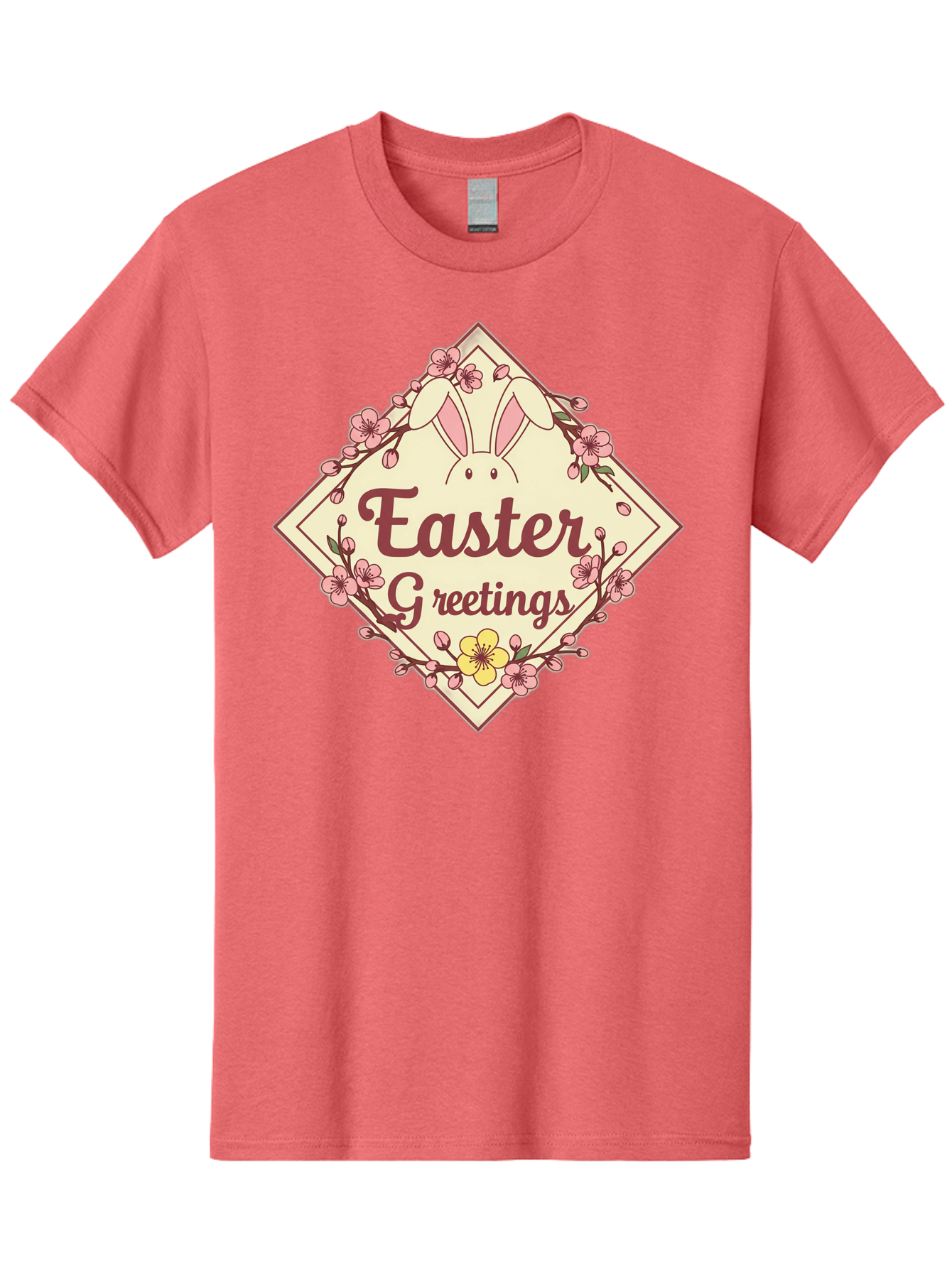 Easter-Greetings Men'S Graphic Tee, 100% Cotton, Comfortable Casual Summer Wear, Machine Washable, Easter Bunny, Easter Greetings, Floral Wreath, Pastel Colors, Spring Flowers, Easter Wishes, Festive Design Baa629